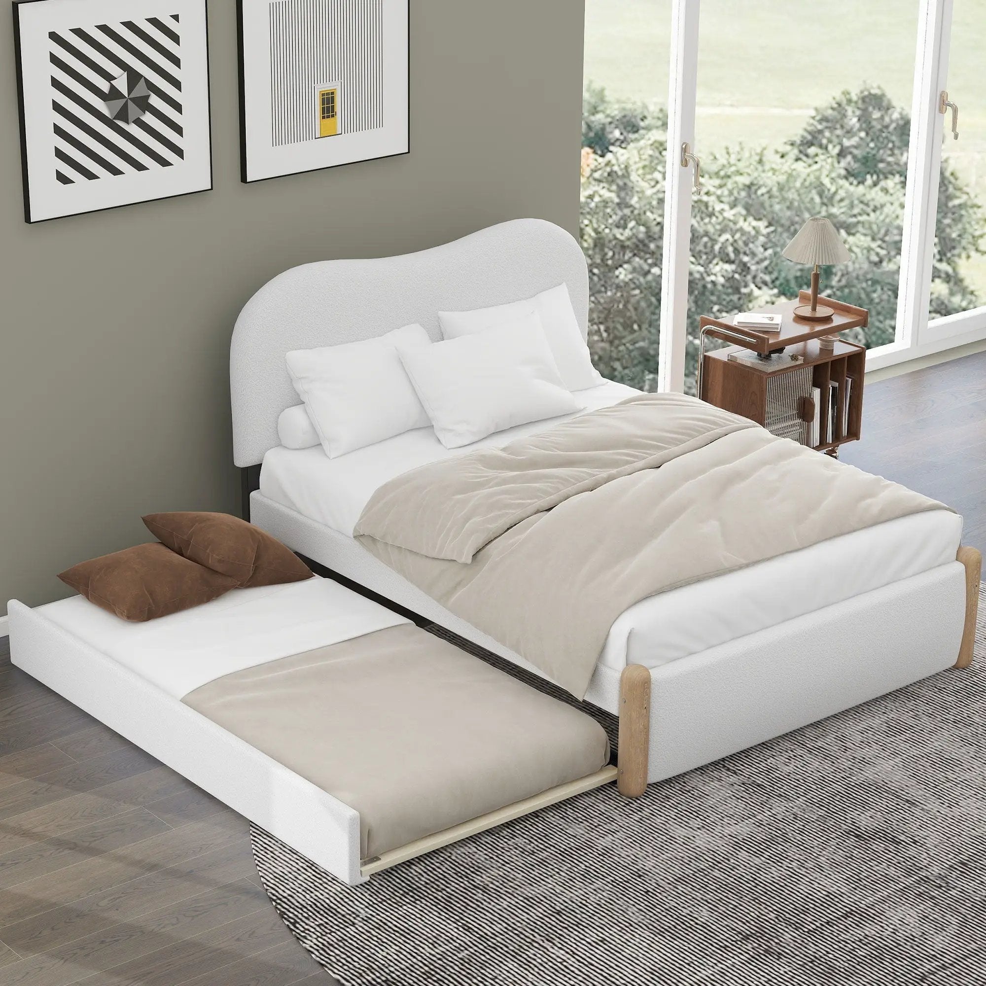 Upholstered Platform Bed With Wood Supporting Feet And Trundle by HouseOfZazla