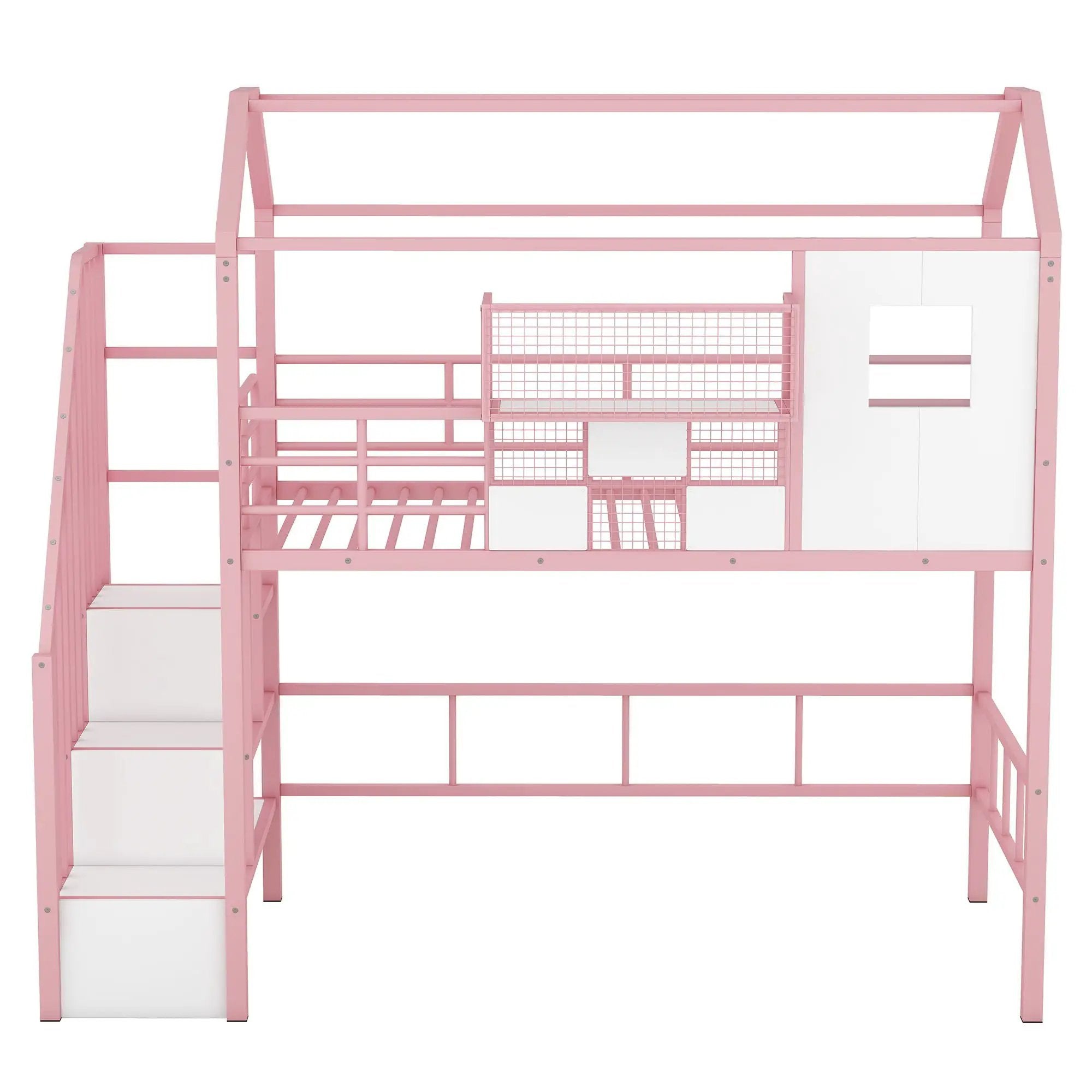 Metal Loft Bed With Roof Design And Storage Box With Guardrails And Integrated Ladder by HouseOfZazla