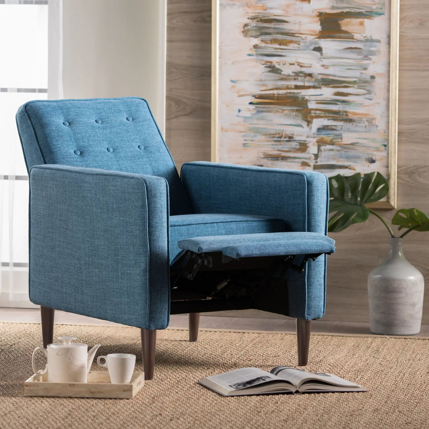 Mid-Century Modern Recliner With Button Tufted Waffle Stitch by Unique Piece Furniture