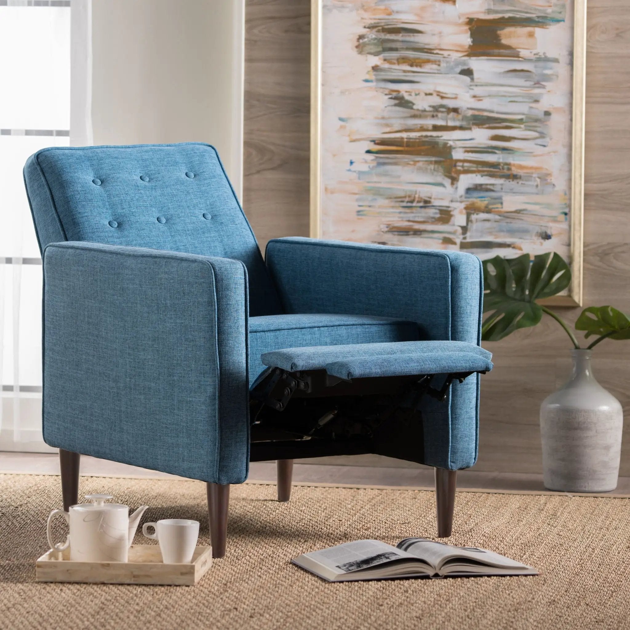 Mid-Century Modern Recliner With Button Tufted Waffle Stitch by Unique Piece Furniture