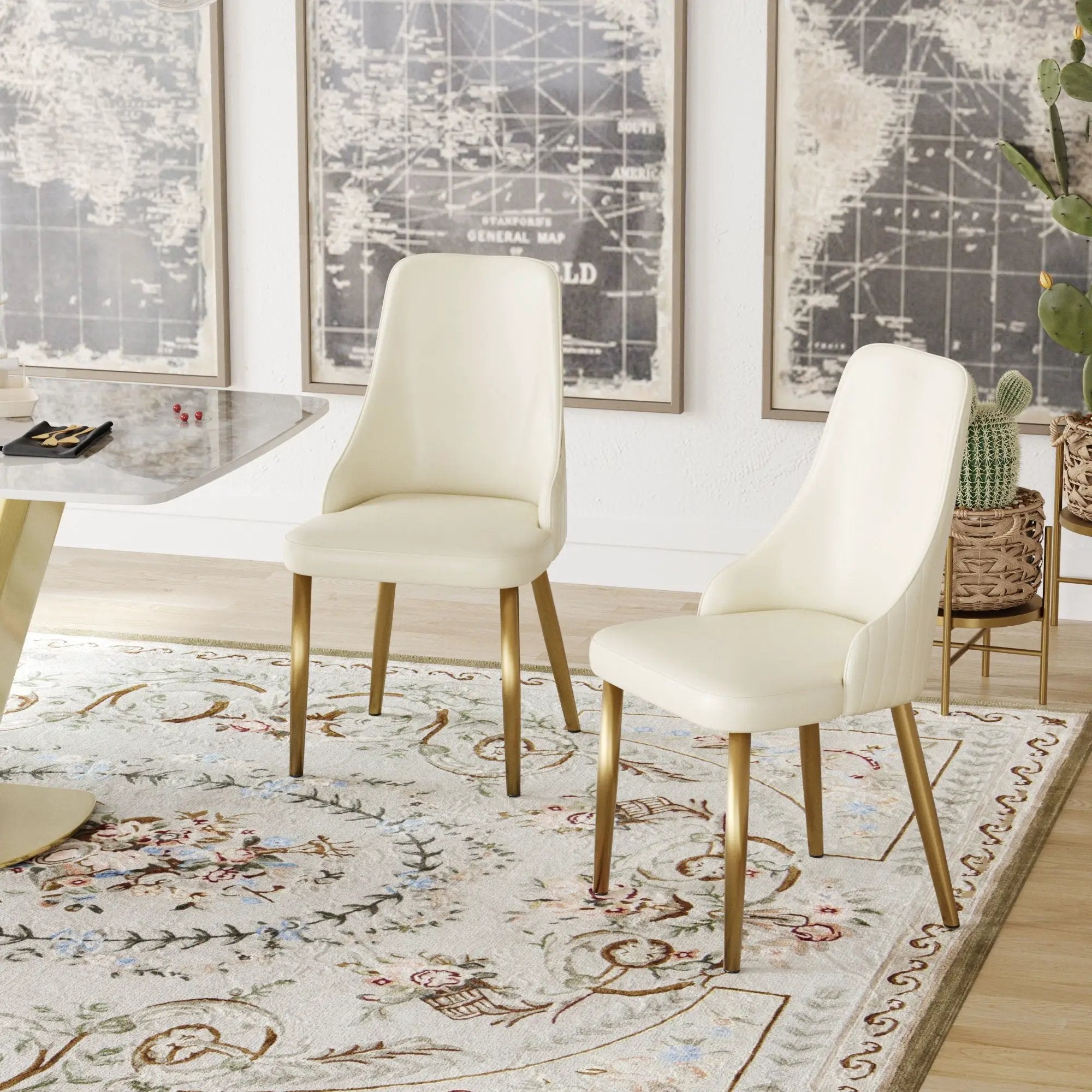 Modern Sponge-Filled Dining Chair, Solid Wood Metal Legs, Suitable For Restaurants, Living Rooms And Rooms (Set of 2) - White by Unique Piece Furniture