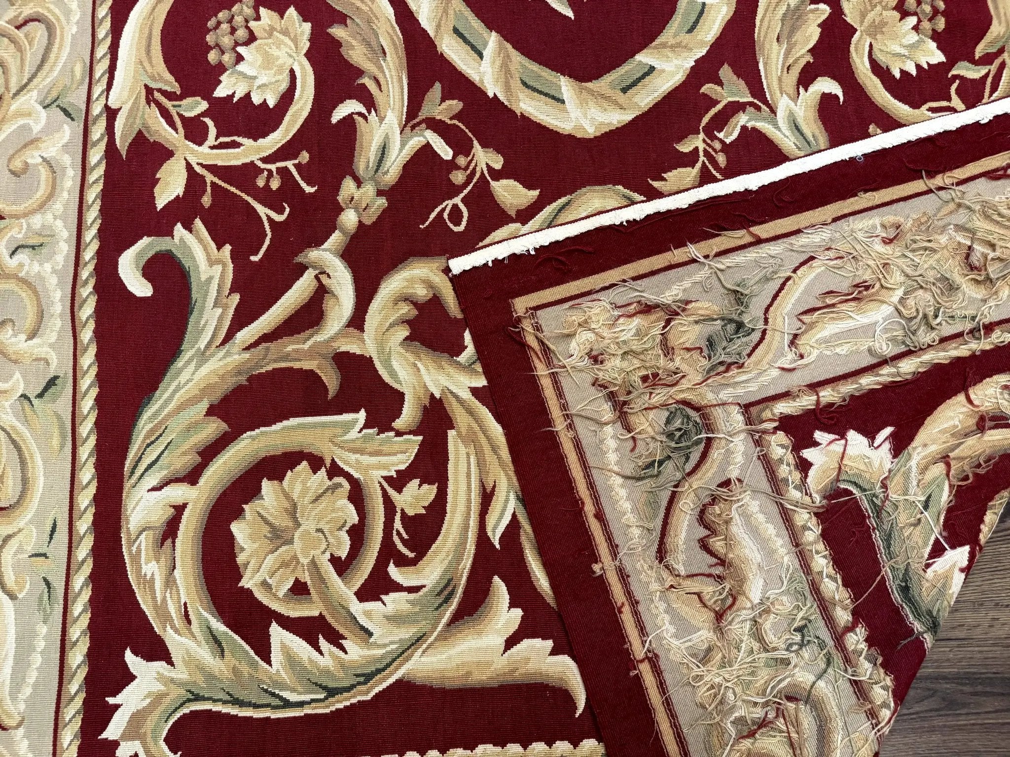 Burgundy Aubusson Rug 6x9, Vintage Wool Carpet by Jewel Rugs