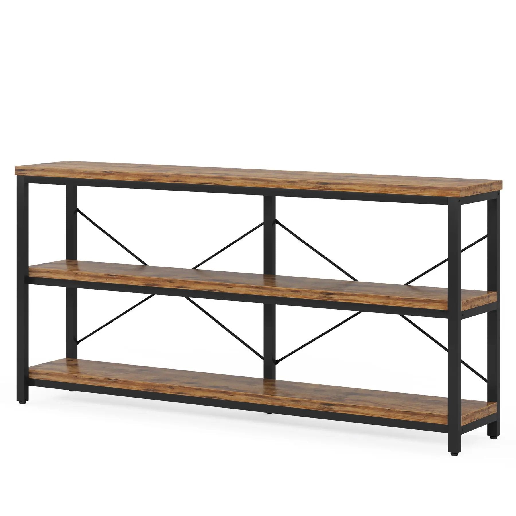 Console Table With 3 Tier Storage Shelves Finish, Slim Narrow Design For Living Entryway - Brown / Black by HouseOfZazla