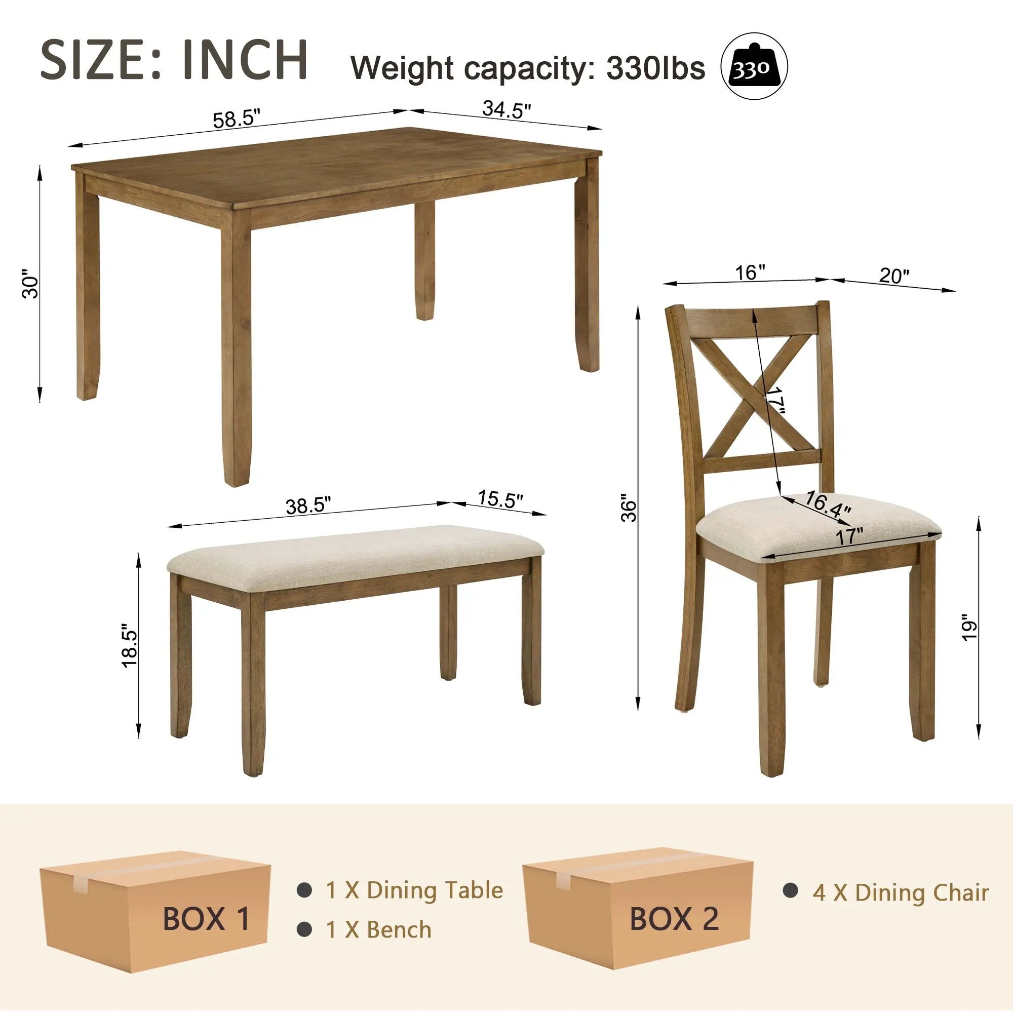 Oak Finish 6-Piece Dining Table Set by HouseOfZazla