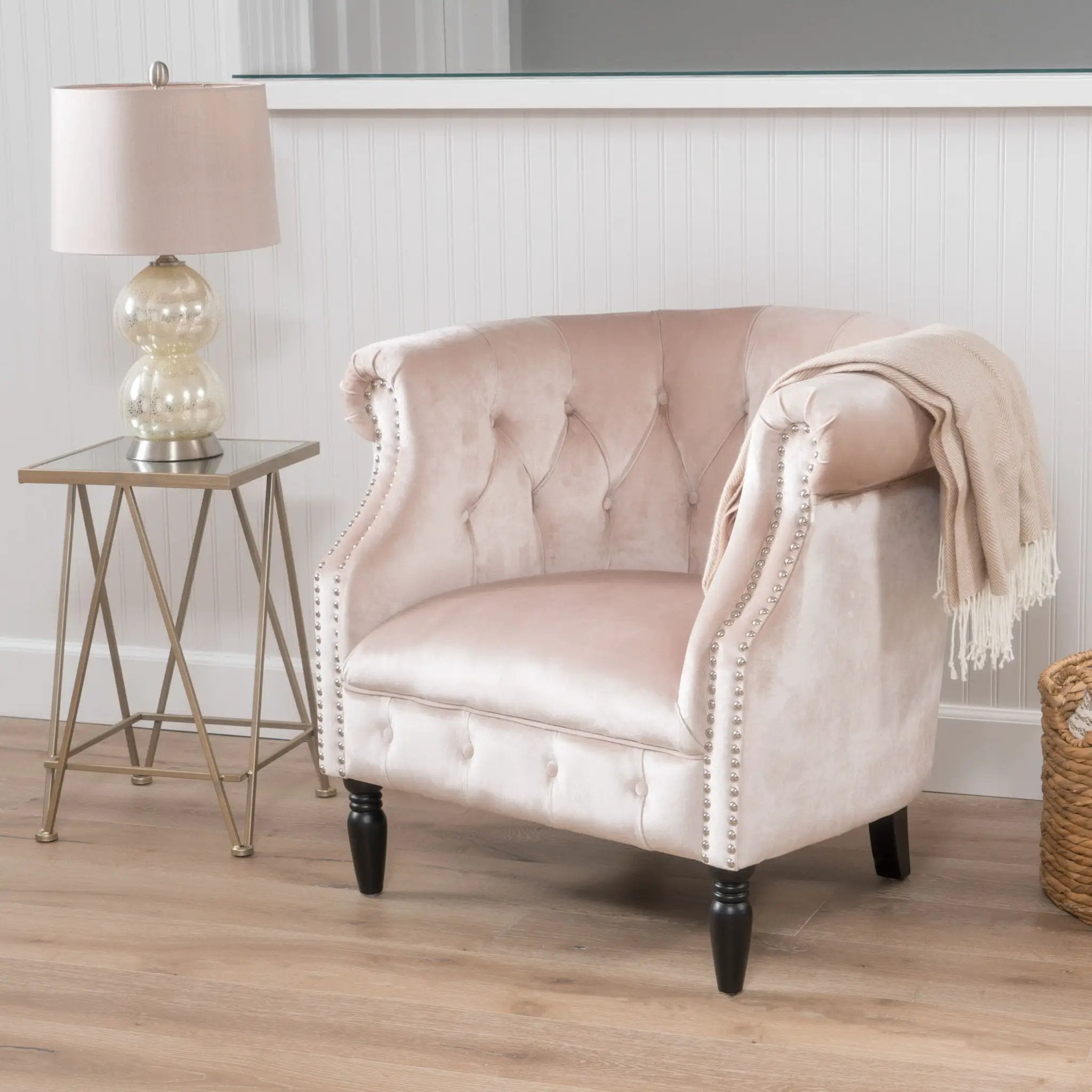 Celestialis Upholstered Club Chair with Tub Design and Rolled Recessed Armrests by HouseOfZazla
