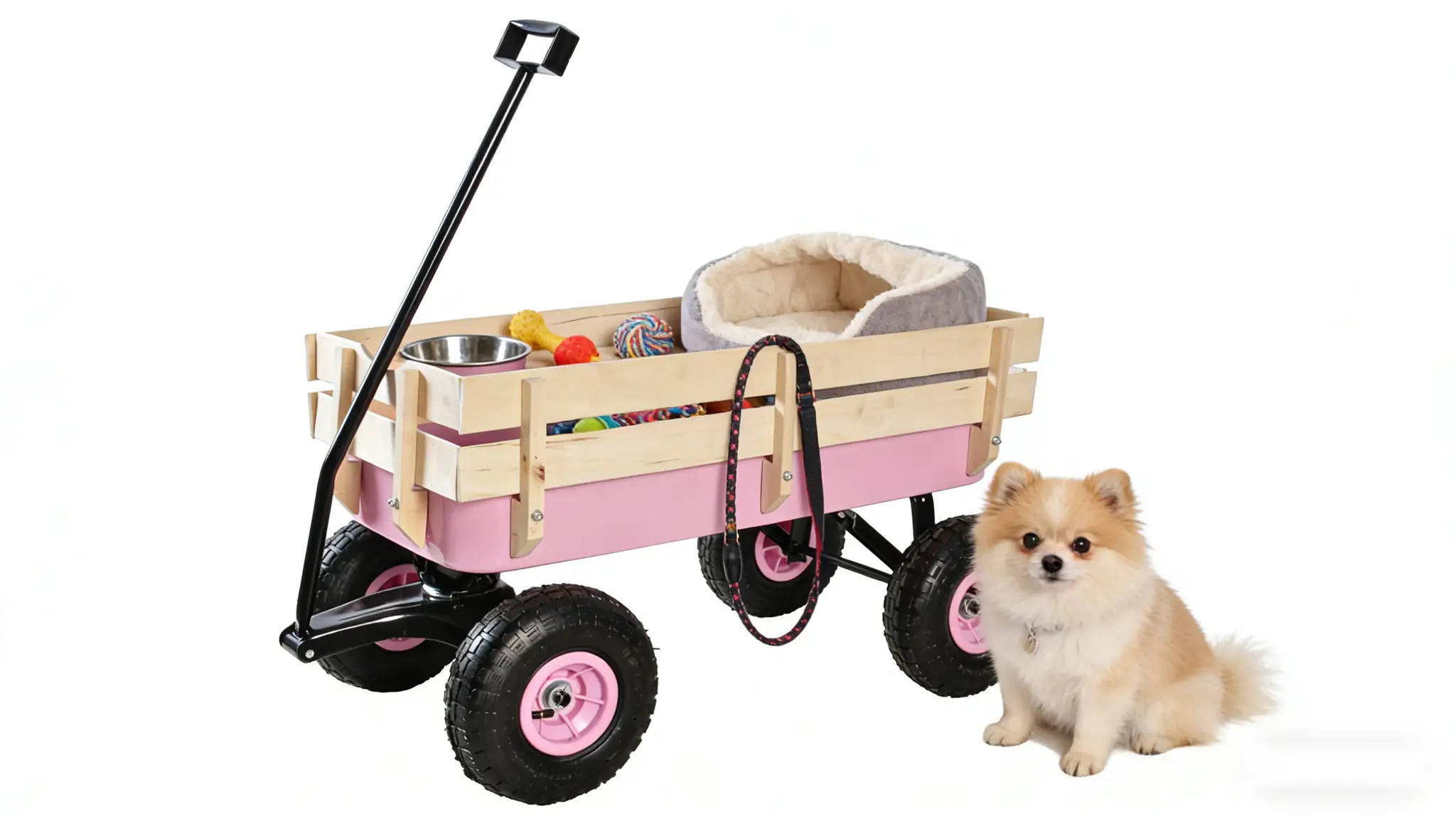 Outdoor All Terrain Garden Wagon with Wooden Railings and Pneumatic Tires by HouseOfZazla