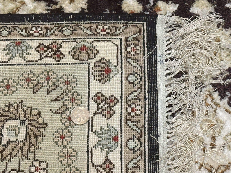 Indian Kashmiri Silk Rug 10x14, Floral Medallion by Jewel Rugs