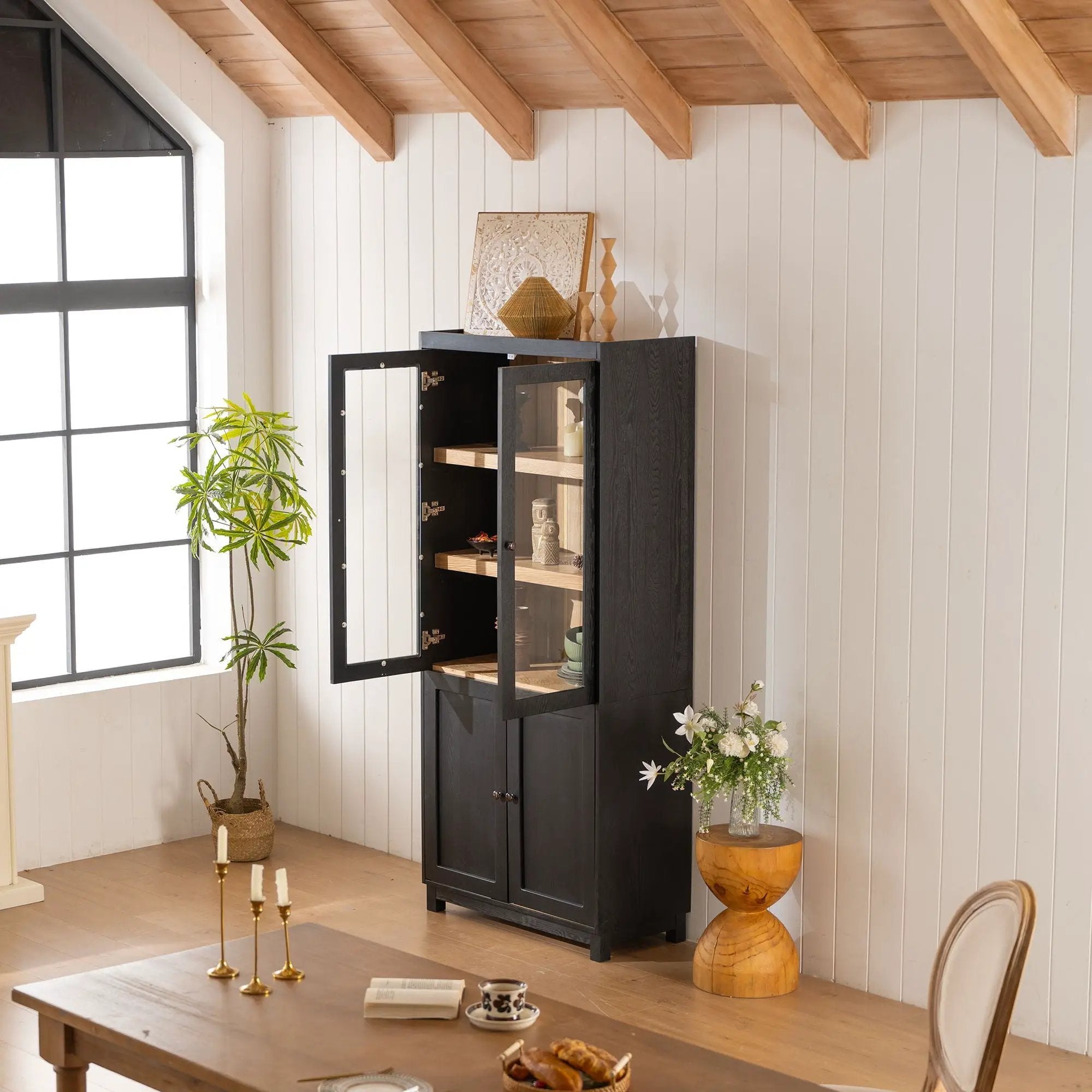 Style Tall Display Cabinet With Glass Doors For Collectibles - Black by Unique Piece Furniture