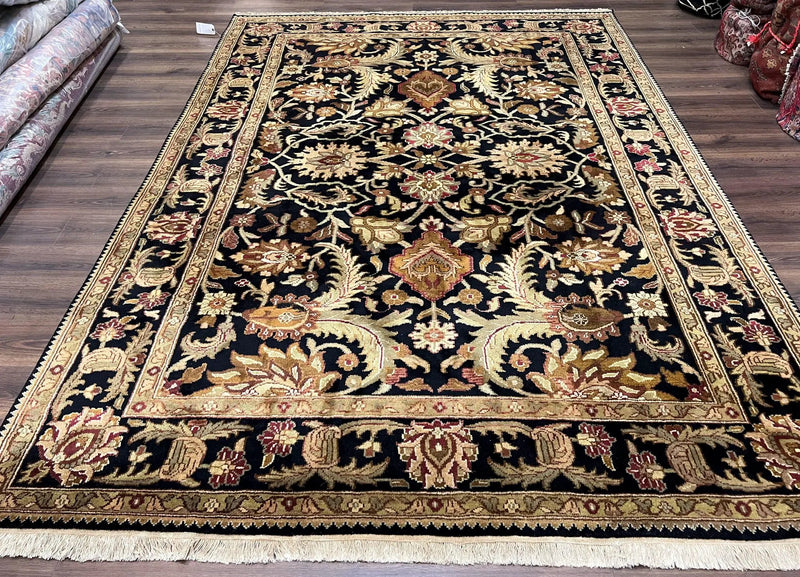 Indo Mahal Sultanabad Rug 8x11, Vintage Indian Oriental Carpet, Wool Handmade Floral Rug 8 x 11 ft, Black Beige Tan, Large Flowers Allover by Jewel Rugs