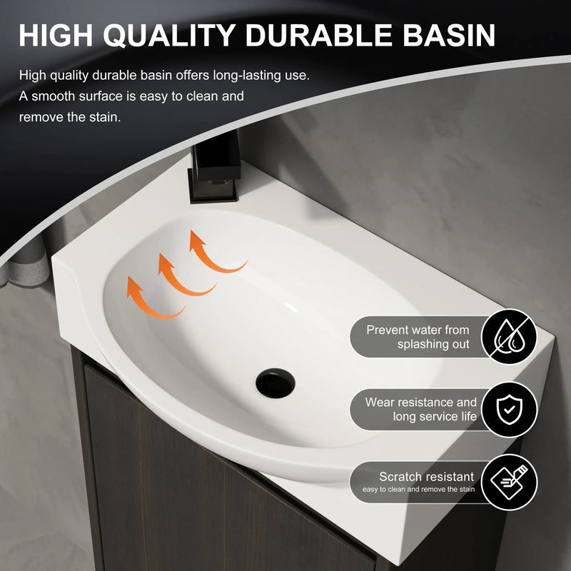 Modern Bathroom Vanity With Ceramic Basin, Wall Mounted Floating Sink Combo, Storage Cabinet by HouseOfZazla