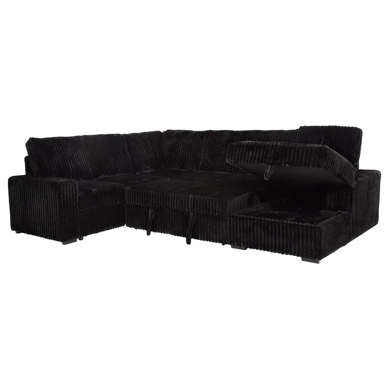 Devonshire Sleeper Sectional Sofa Storage Chaise Black by Unique Piece Furniture