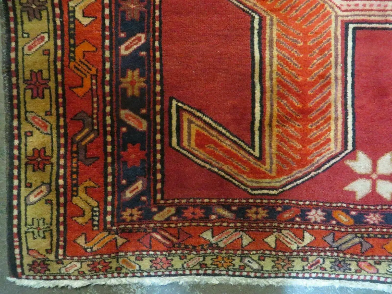 4' 10" X 11' Antique Handmade Turkish Kazak Wool Rug SHIELD Hand Knotted Red by Jewel Rugs