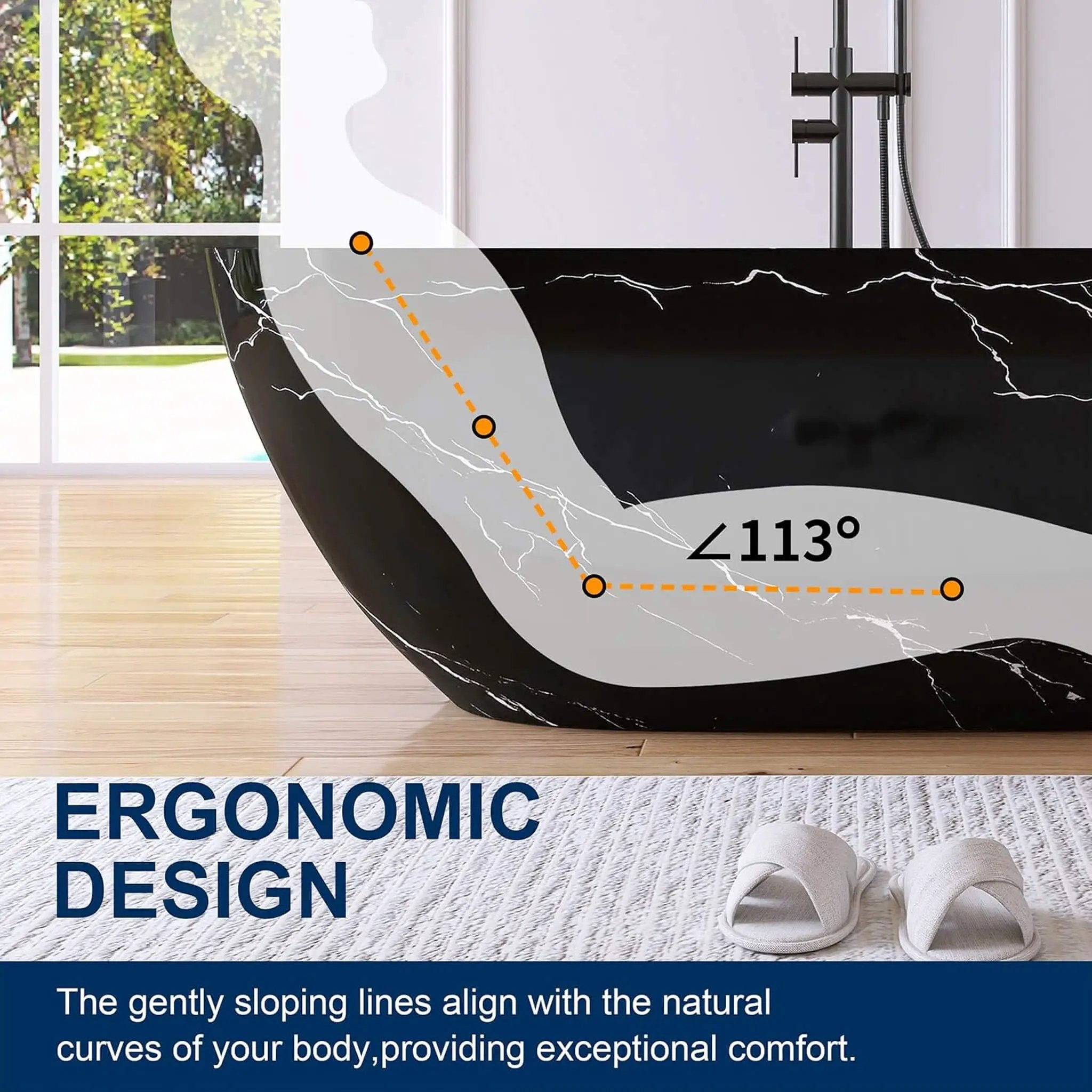 [63X29.5-Inch] Freestanding Modern Marble-Design Solid Surface Soaking Tub With Overflow (SAK11528) by SAKSBY WHOLESALE