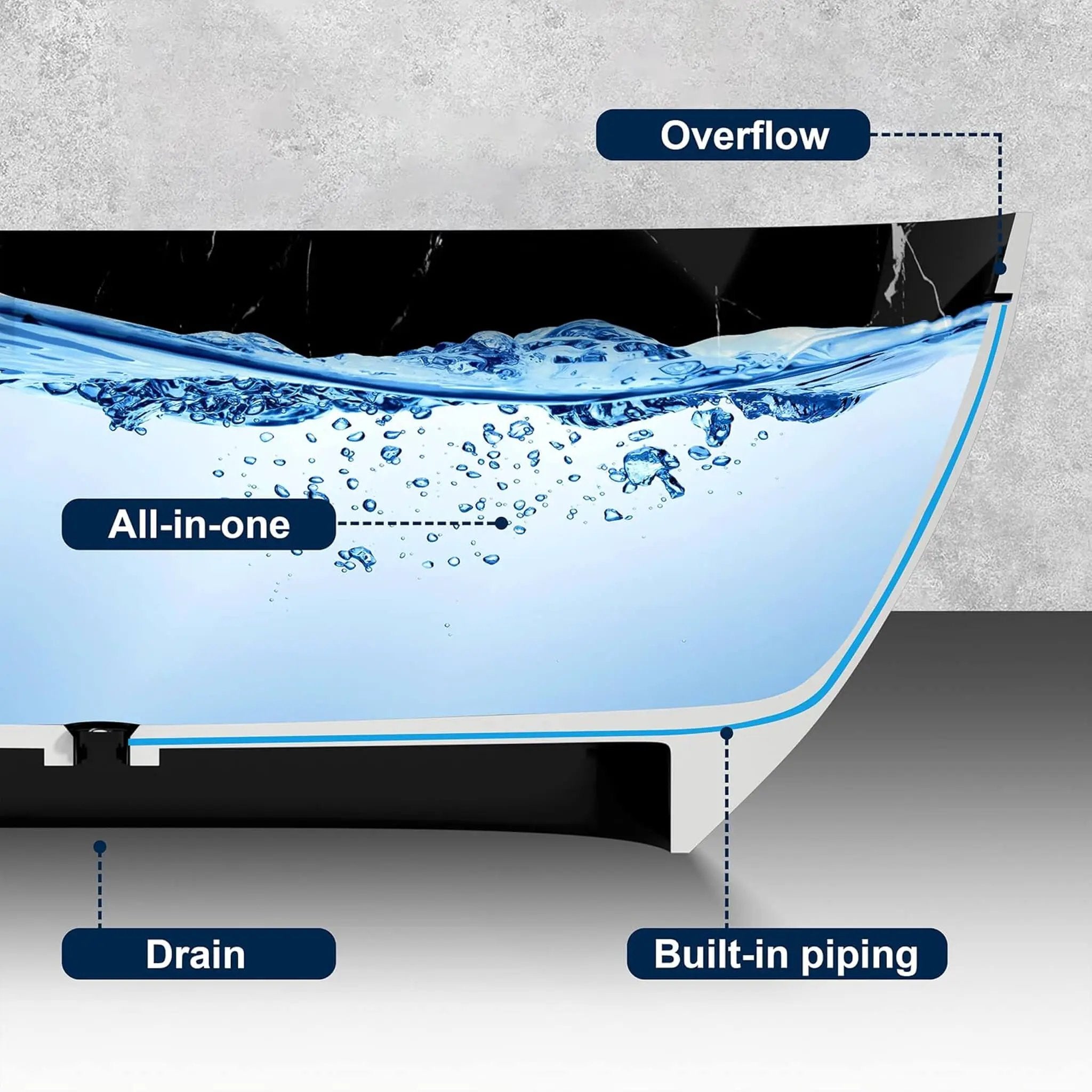 [63X29.5-Inch] Freestanding Modern Marble-Design Solid Surface Soaking Tub With Overflow (SAK11528) by SAKSBY WHOLESALE