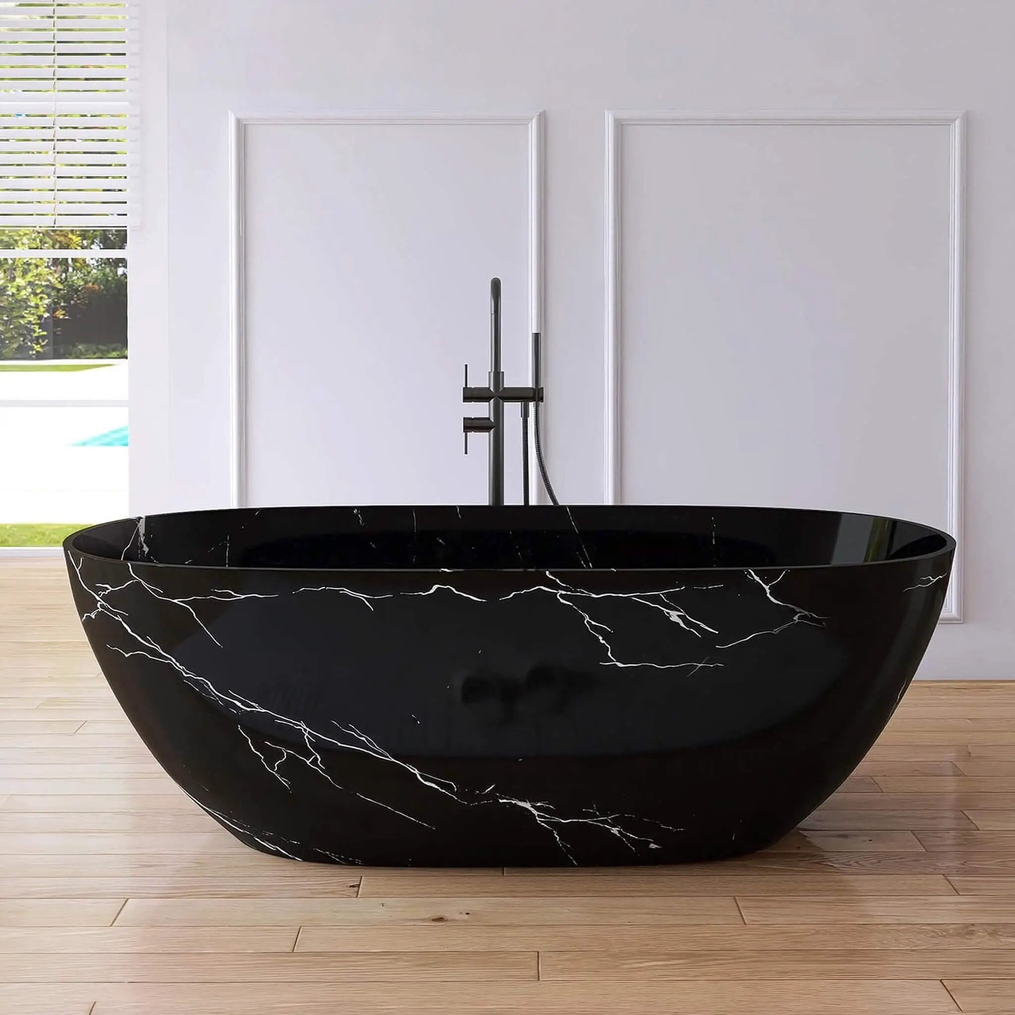 [63X29.5-Inch] Freestanding Modern Marble-Design Solid Surface Soaking Tub With Overflow (SAK11528) by SAKSBY WHOLESALE