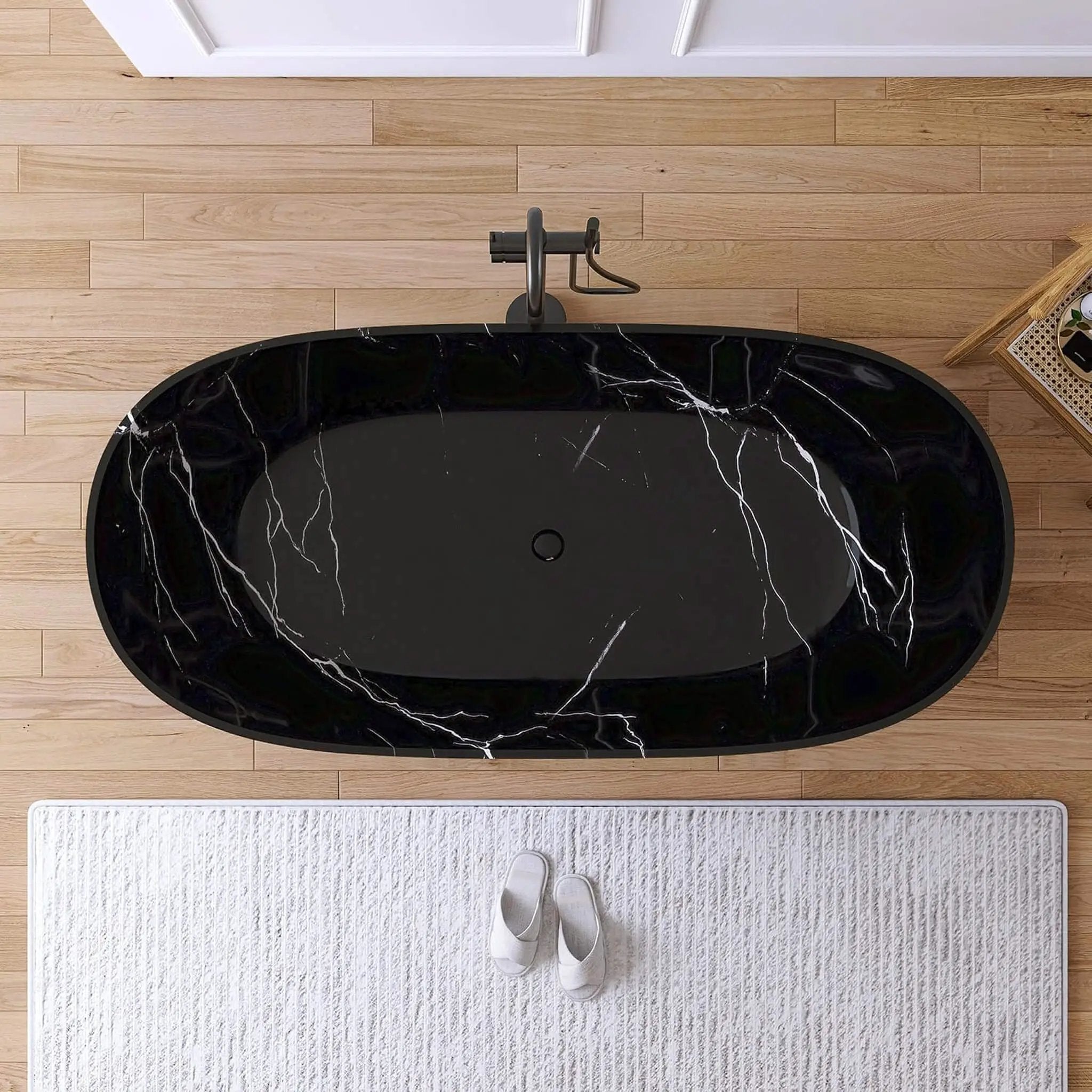 [63X29.5-Inch] Freestanding Modern Marble-Design Solid Surface Soaking Tub With Overflow (SAK11528) by SAKSBY WHOLESALE