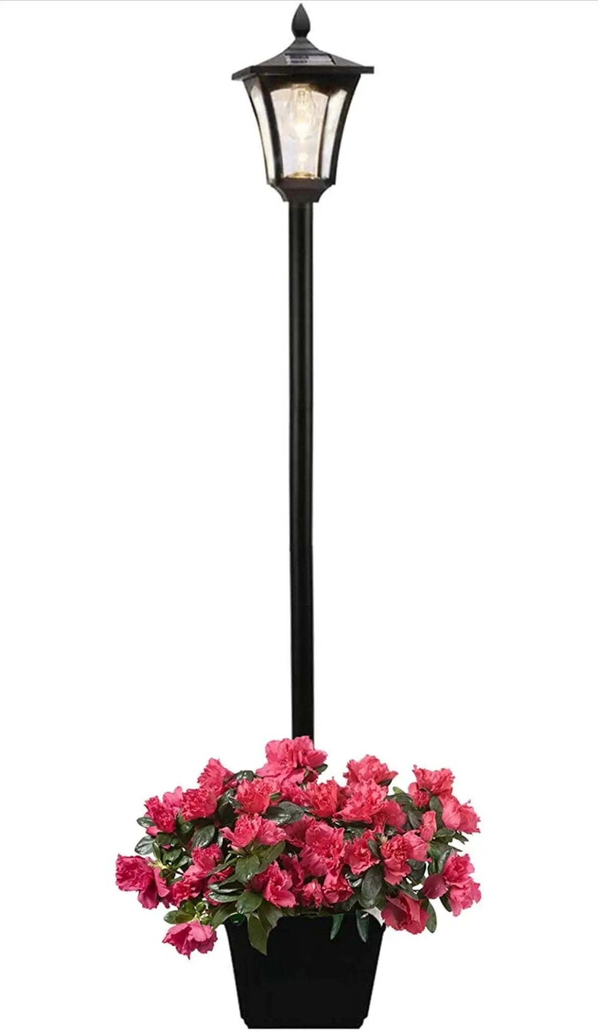 64 Inch Solar Lamp Post Lights Outdoor with Planter, 70 Lumen Solar Powered with 4 Adjustable Height- Black by Outdoor Solar Outlet
