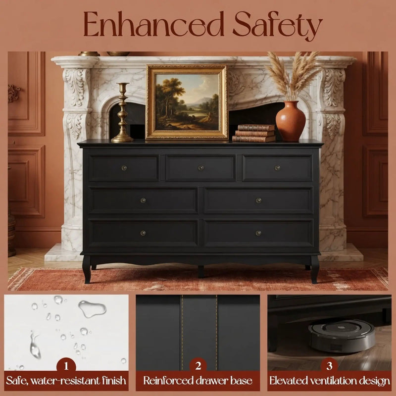 7 Drawer Dresser, Storage Chest - Black by HouseOfZazla