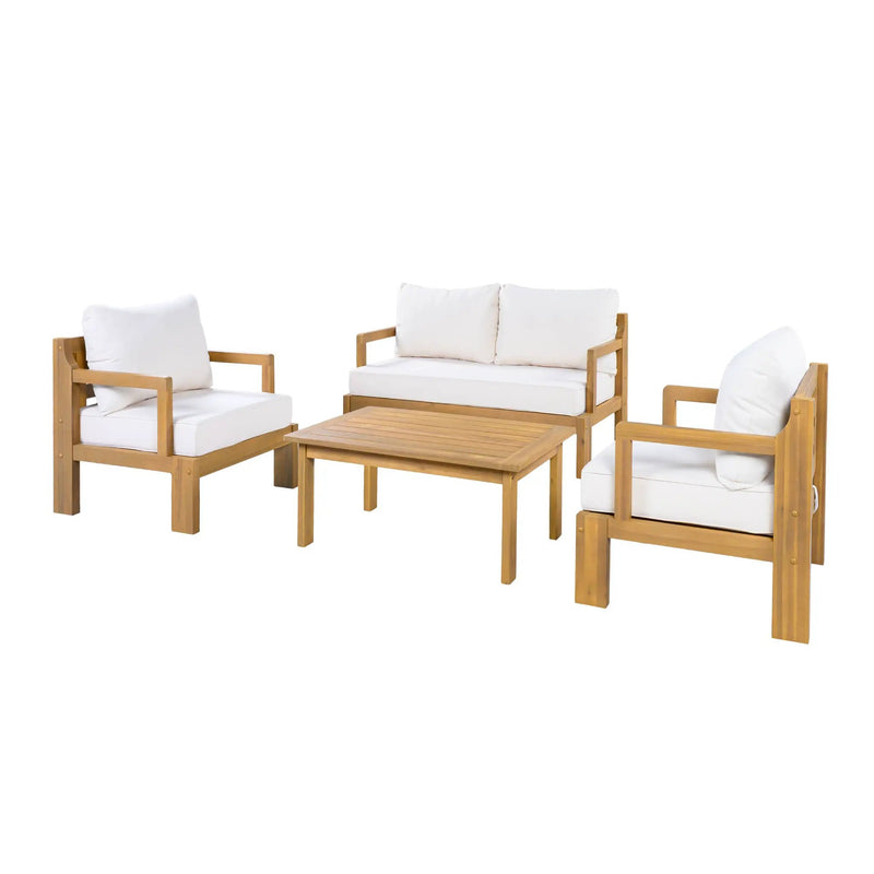 Outdoor 4-Seater Acacia Wood Patio Chat Set, Beige + Natural by HouseOfZazla