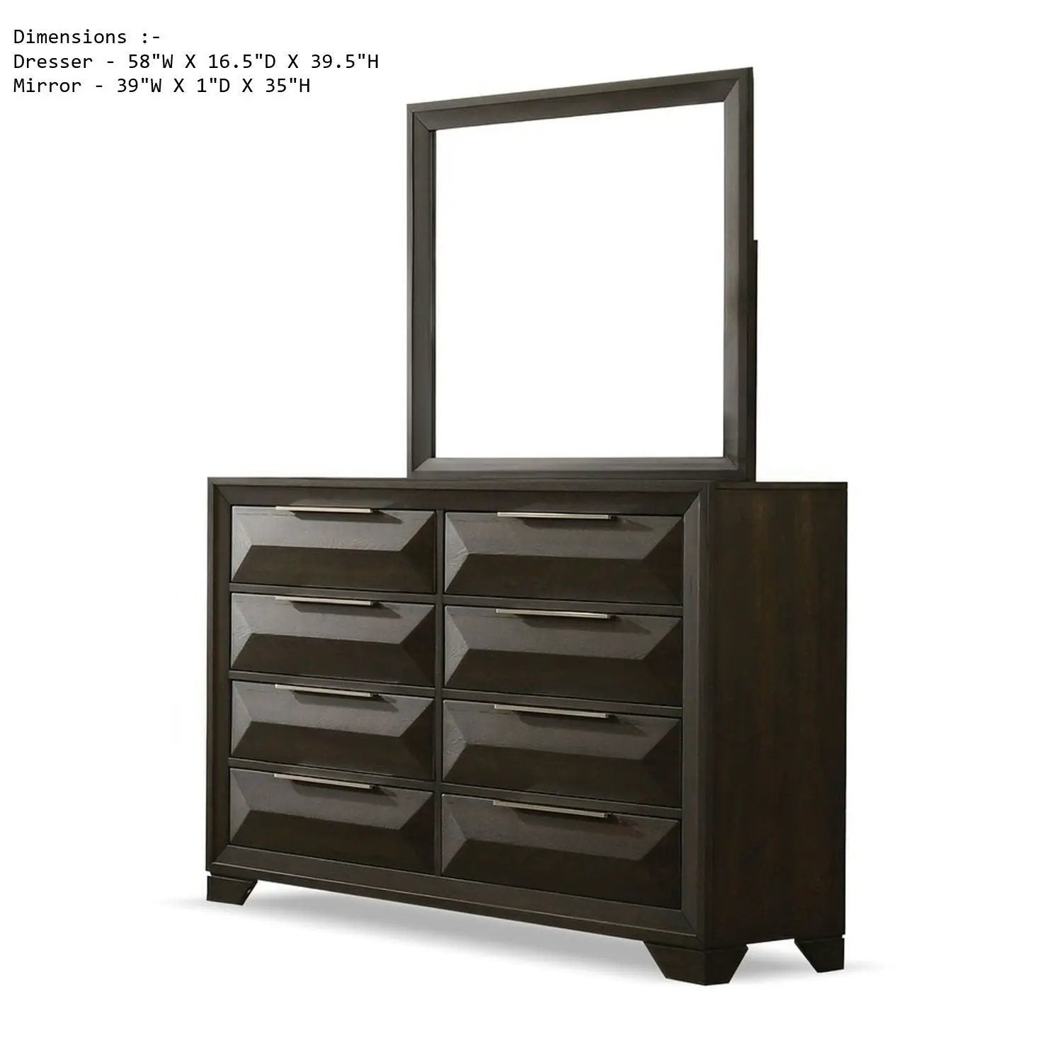 Dresser With Mirror Beveled Bracket Feet Handles 8 Drawers - Espresso by Unique Piece Furniture