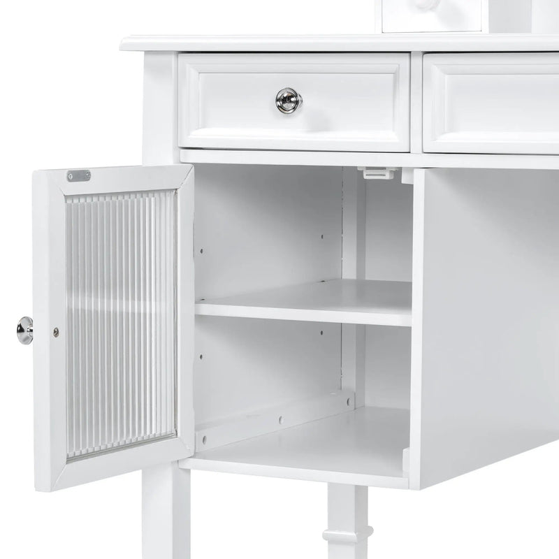 Elegant Makeup Vanity Desk With Adjustable Mirror And Storage And Construction - White by HouseOfZazla