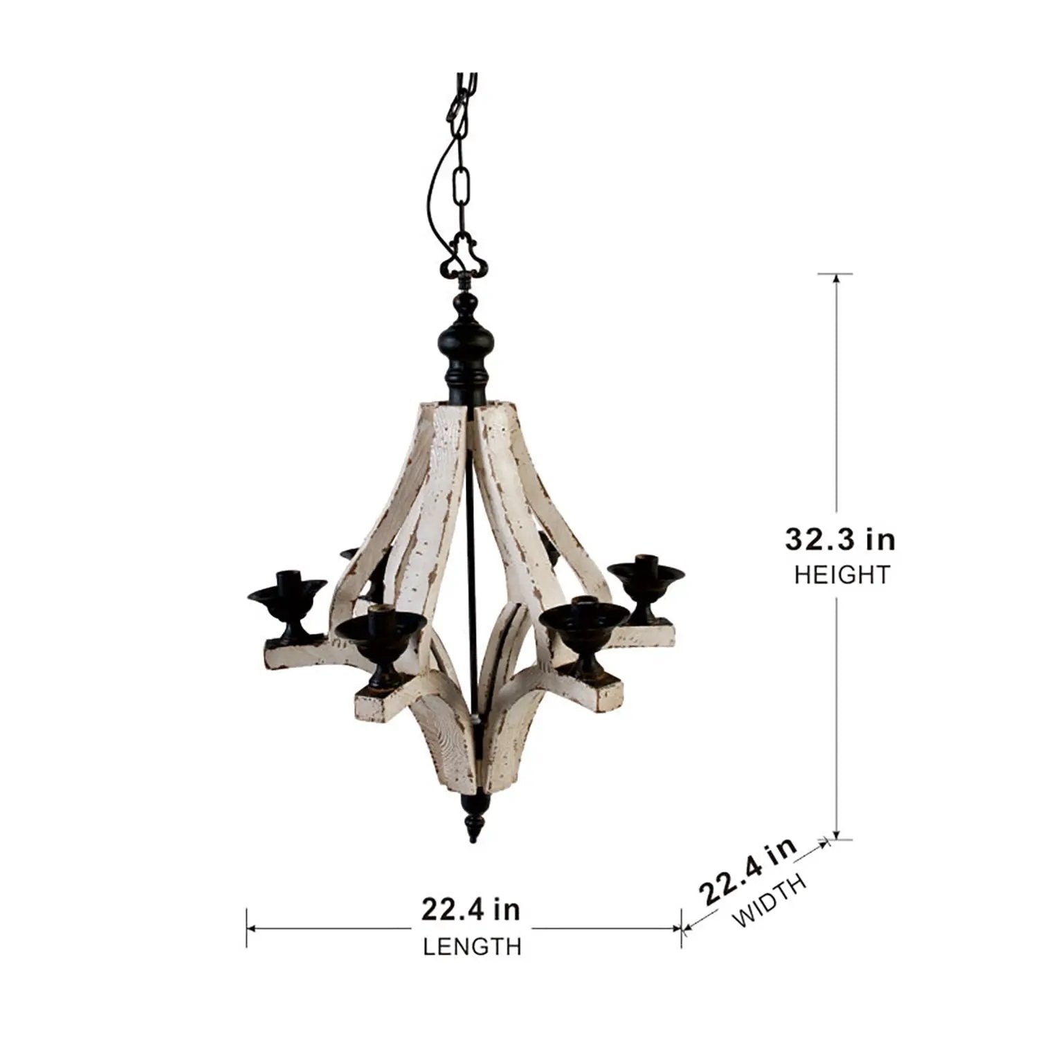 6 Light Wood Chandelier, Hanging Light Fixture With Adjustable Chain For Kitchen, Bulb Not Included - Cream by HouseOfZazla