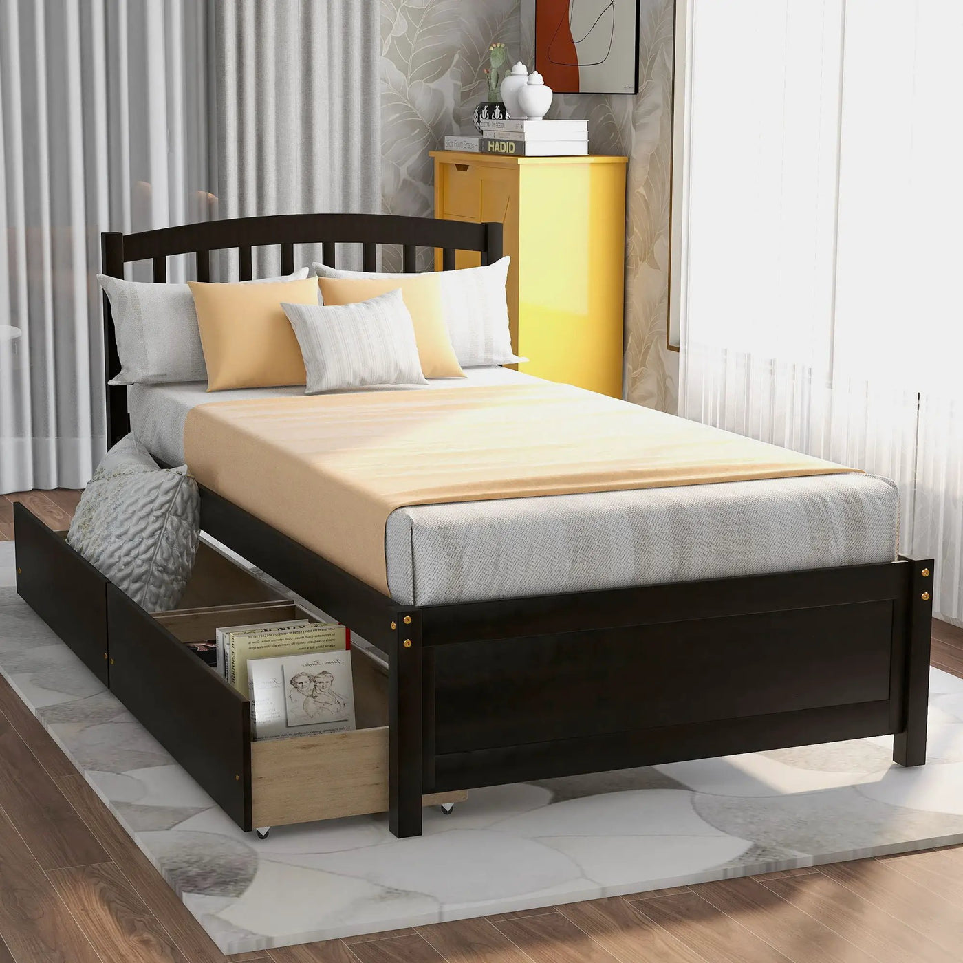 Platform Storage Bed Wood Bed Frame With Two Drawers And Headboard by Unique Piece Furniture