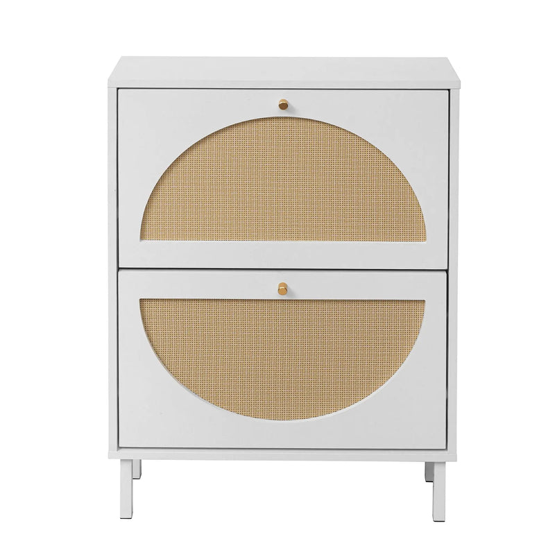 2 Door Shoe Rack, Rattan, Double Layer, Suitable For Living Room, Hallway - White by HouseOfZazla