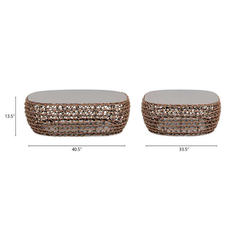 Willow - Oval Woven Patio Coffee Table, Wicker Frame by HouseOfZazla