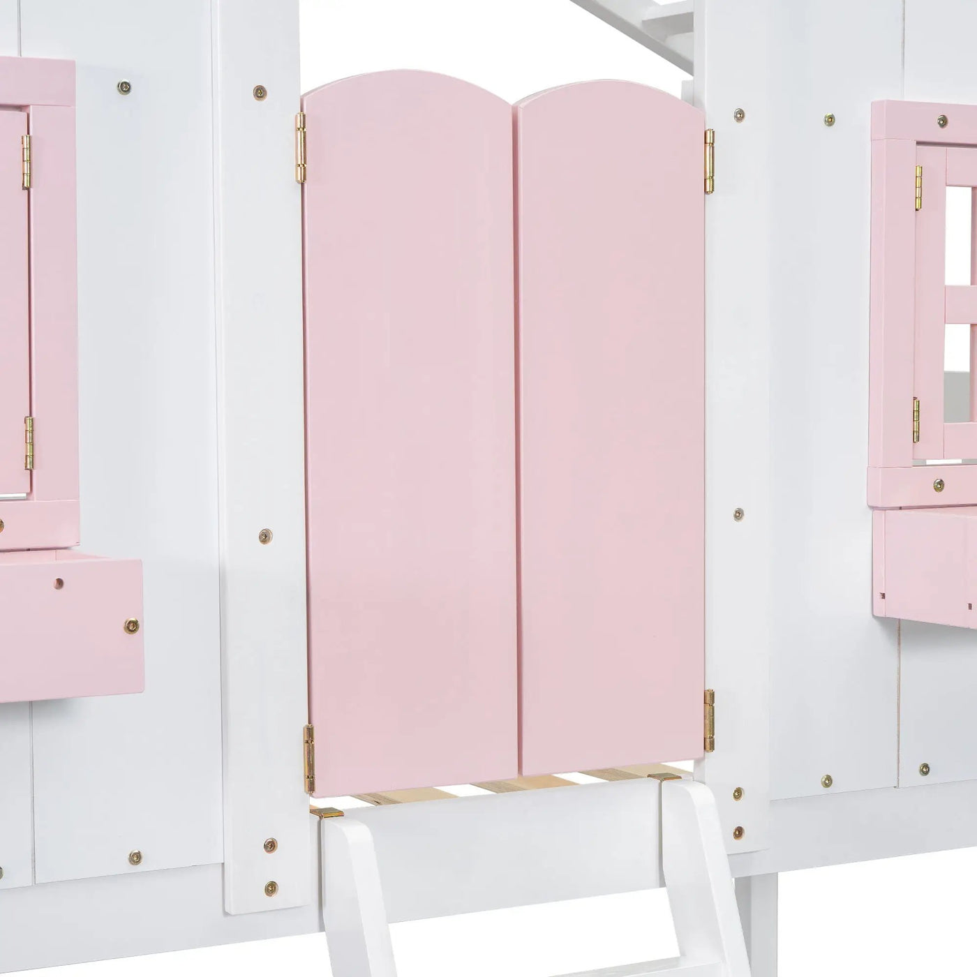 House Bunk Bed With Roof, Window, Window Box, Door, With Safety Guardrails And Ladder by HouseOfZazla