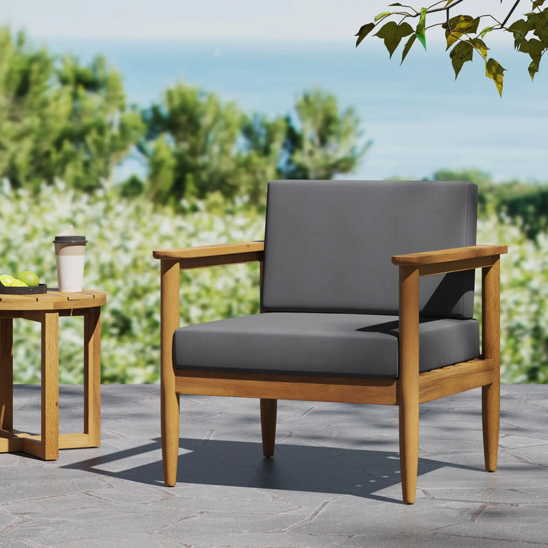 Outdoor Club Chair with Teak Acacia Wood Frame - Dark Gray by HouseOfZazla