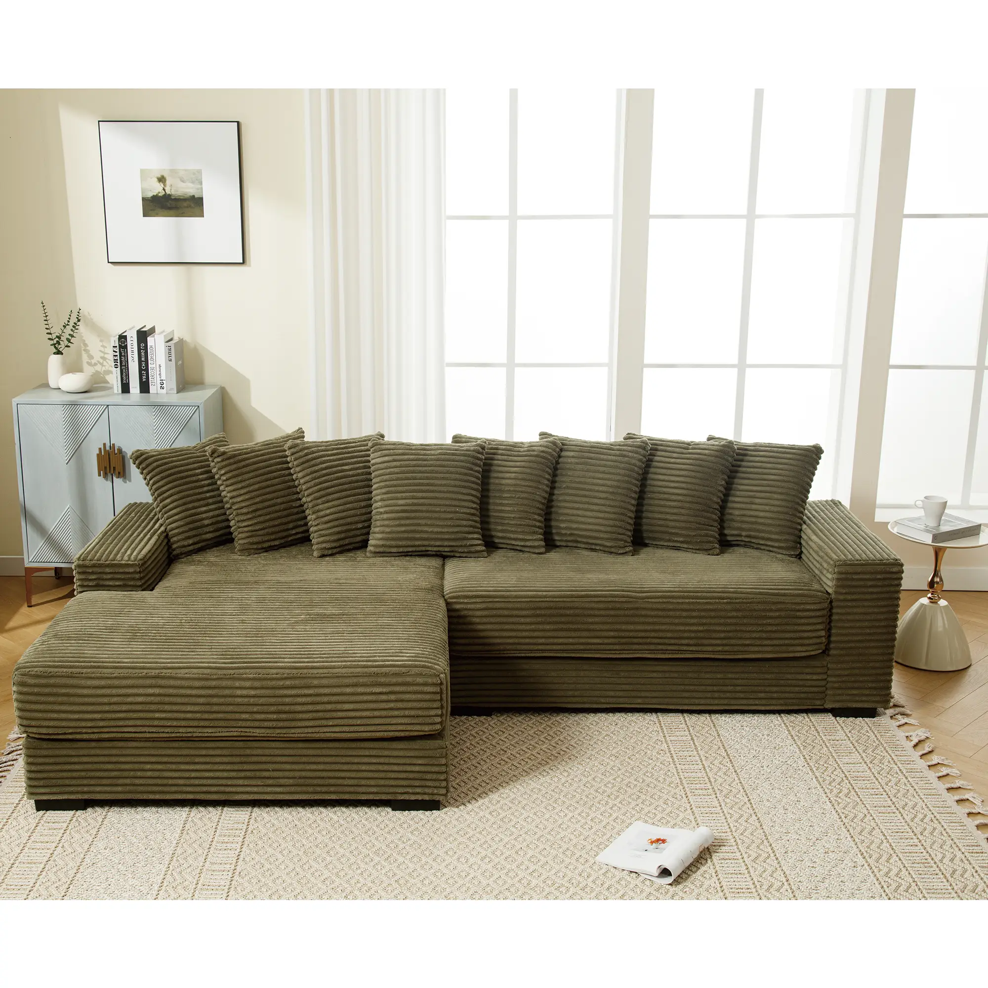 Oversized Two-Piece Corduroy Sofa with Left Chaise Daybed by HouseOfZazla