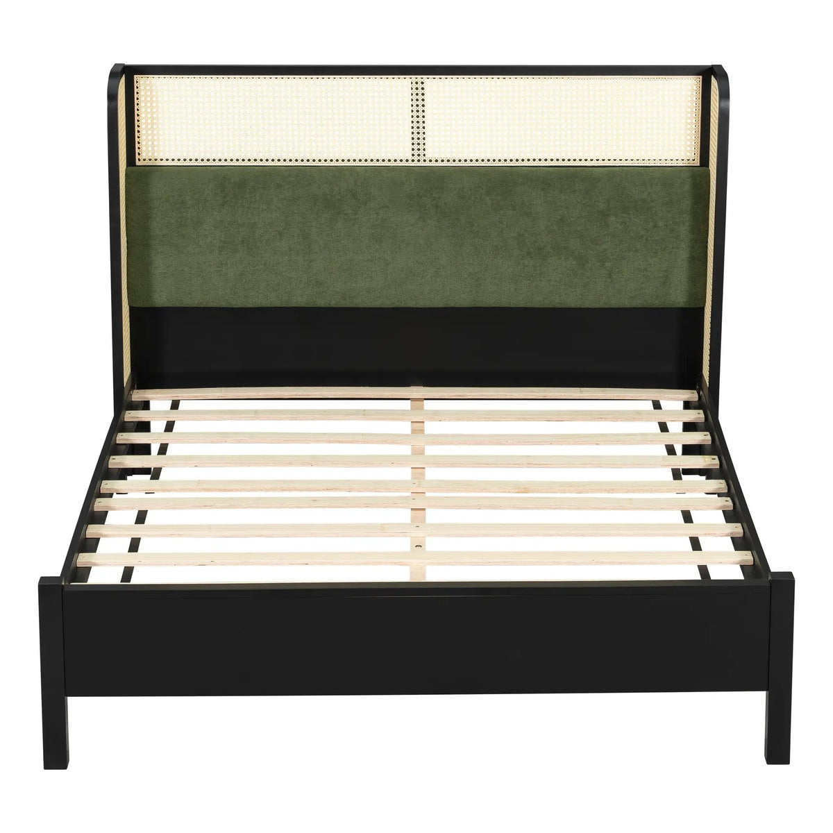 Queen Size Bed Frame with Plush Green Upholstered Headboard by HouseOfZazla