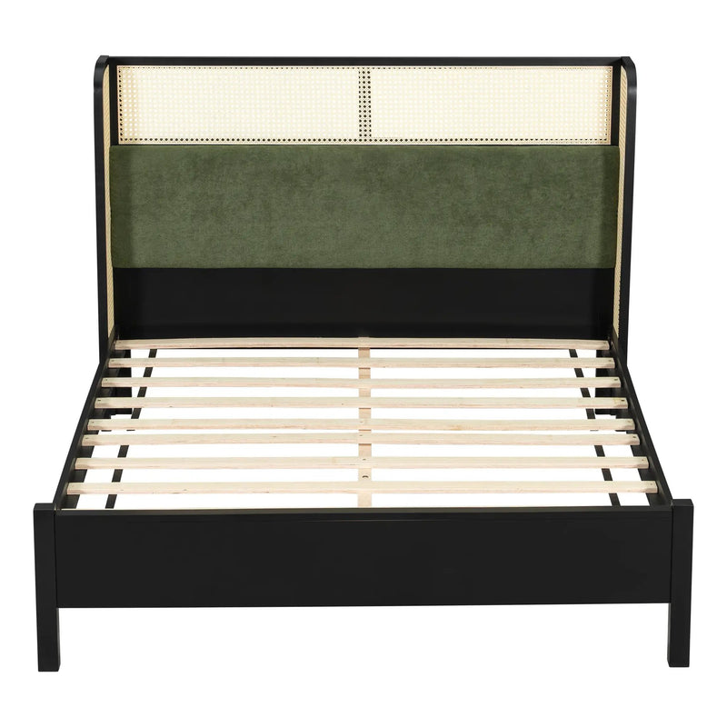 Queen Size Bed Frame with Plush Green Upholstered Headboard by HouseOfZazla