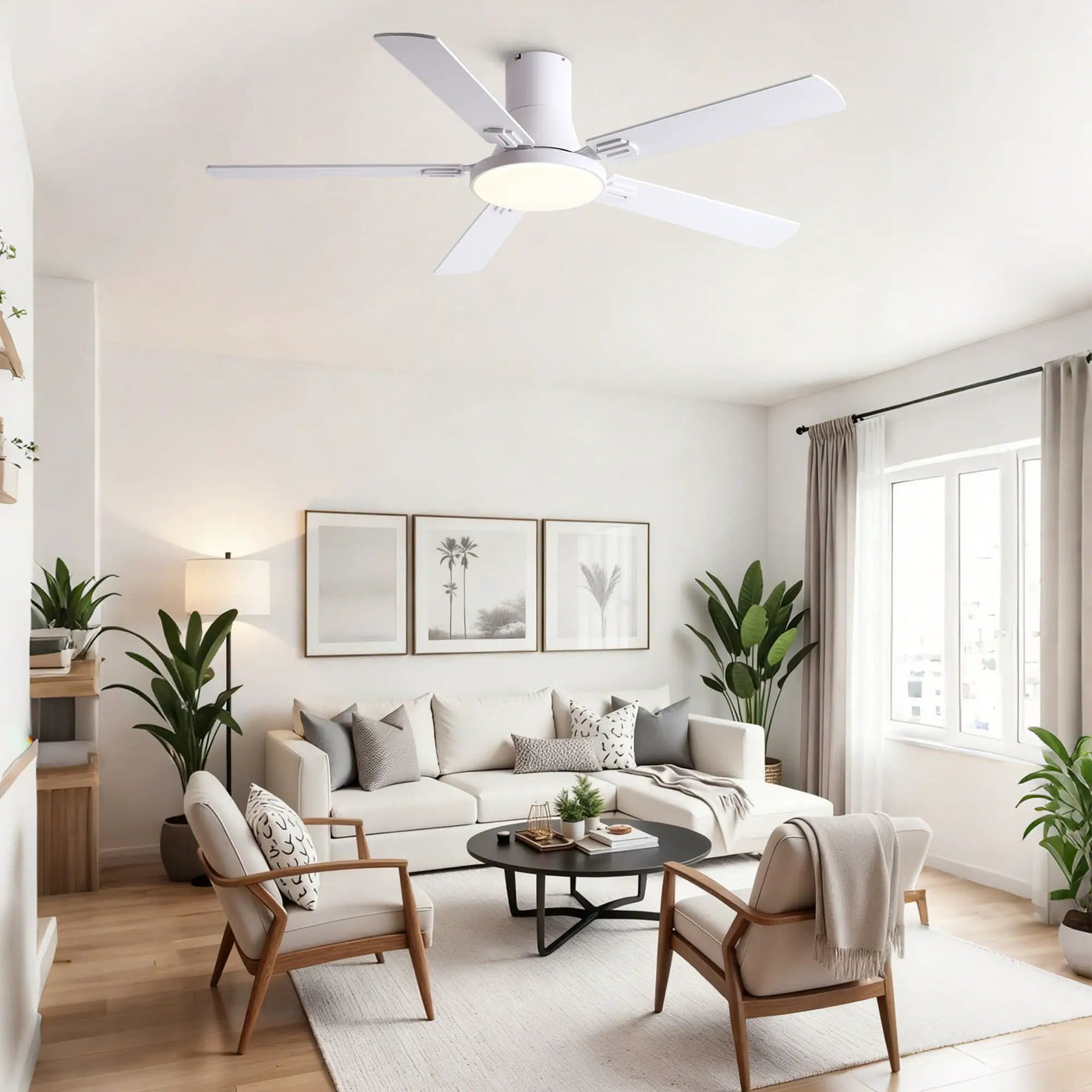 Flush Mount Ceiling Fans With LED Light And Remote Control, 5 Blades by HouseOfZazla