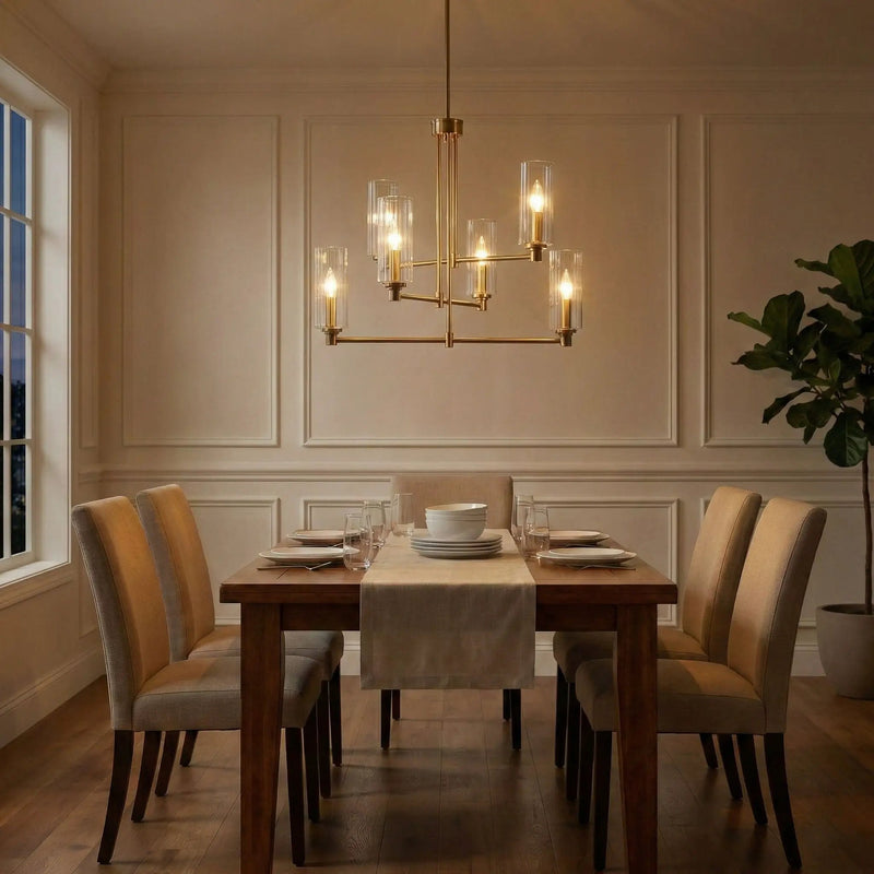 Timeless - 6 Lights Chandelier With Clear Ribbed Satin - Antique Brass / Clear / Gold by Unique Piece Furniture