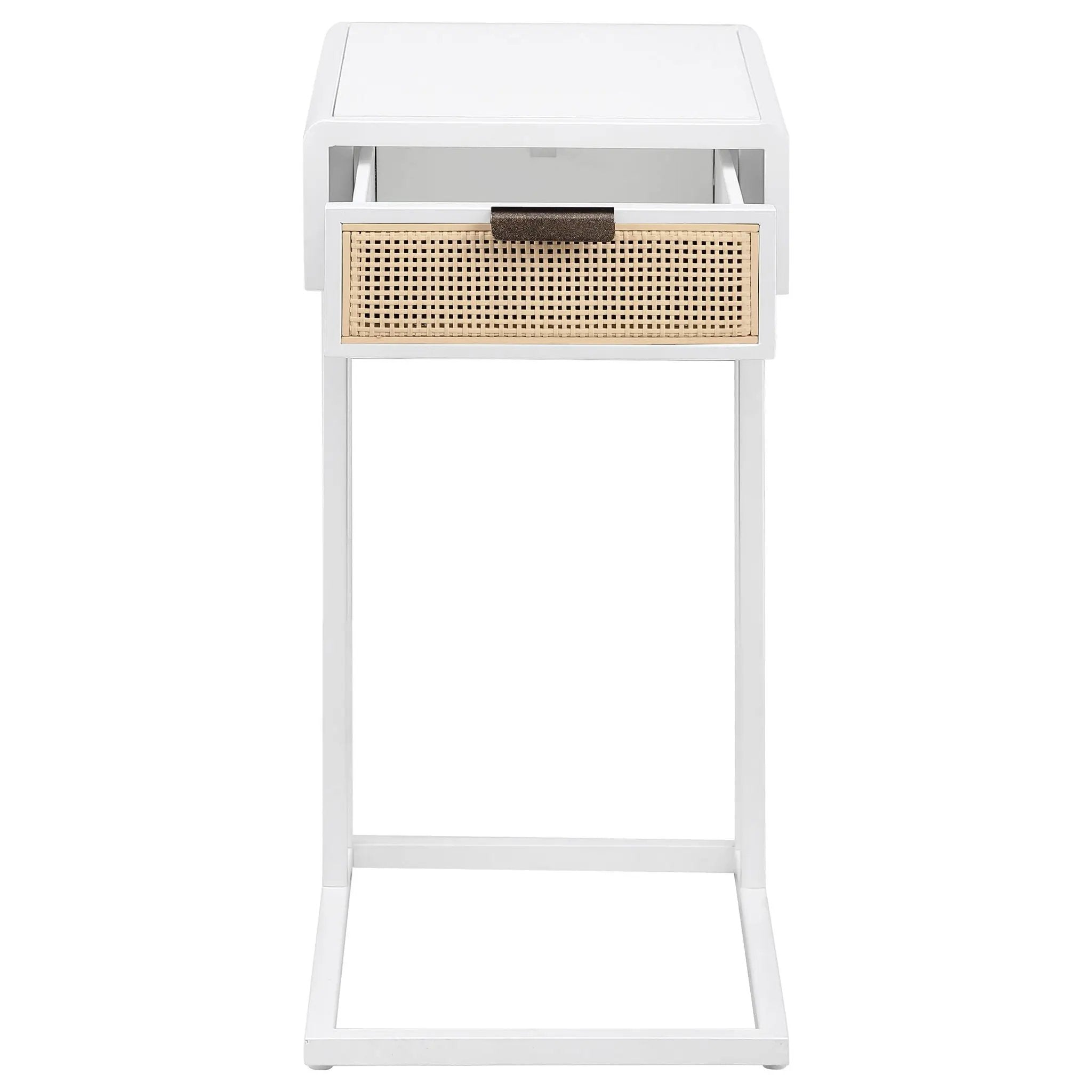 Amherst 1-drawer Radio Weave Cane Metal Side Table White by Unique Piece Furniture