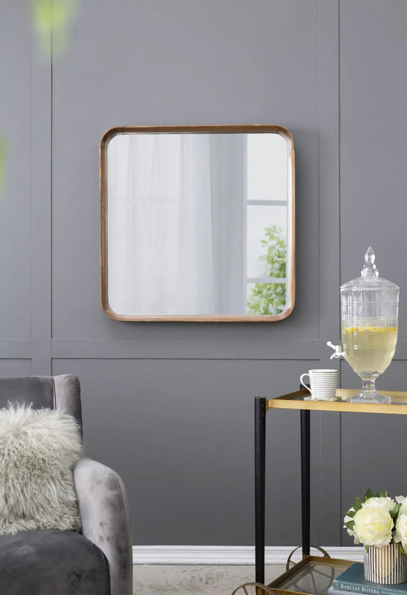 Square Mirror With Wood Frame, Wall Mirror For Living Room Bathroom Entryway - Brown by Unique Piece Furniture