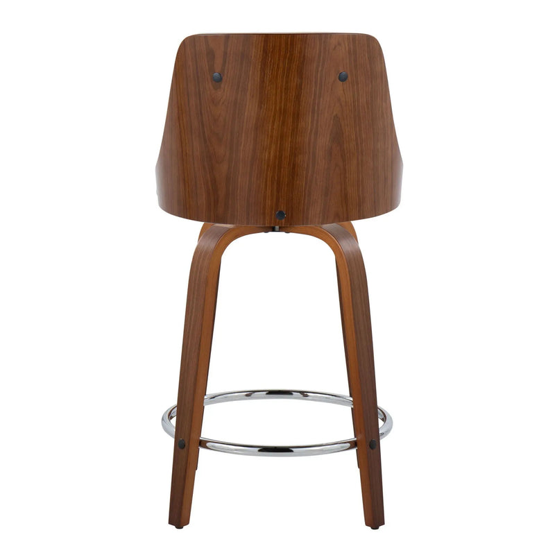 Gianna - Mid-Century Modern Fixed Height Stool With Swivel With Round Footrest (Set of 2) by HouseOfZazla