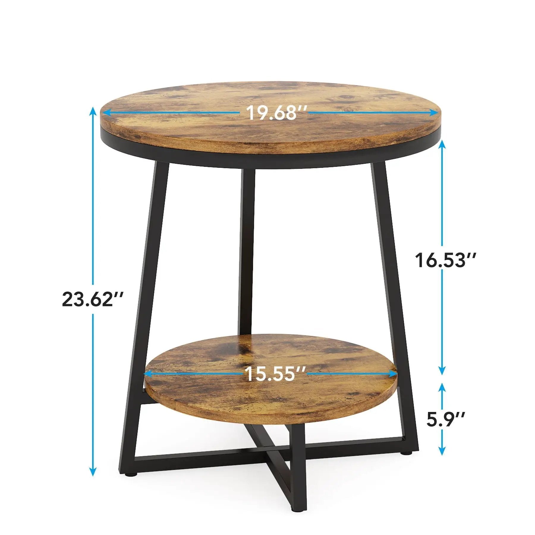 Round End Table With Hairpin Legs, 2 Tier For Living Room - Rustic Brown by HouseOfZazla