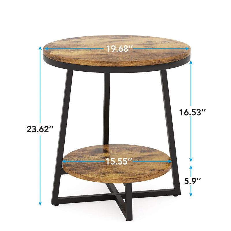 Round End Table With Hairpin Legs, 2 Tier For Living Room - Rustic Brown by HouseOfZazla