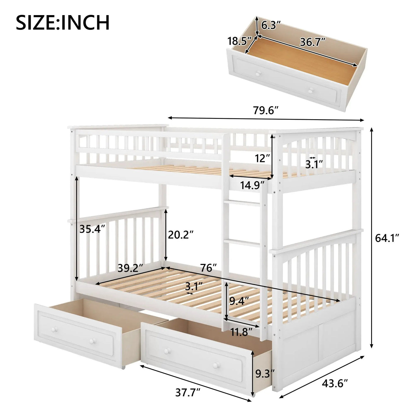 Twin Over Twin Bunk Bed With Drawers, Convertible Beds by HouseOfZazla