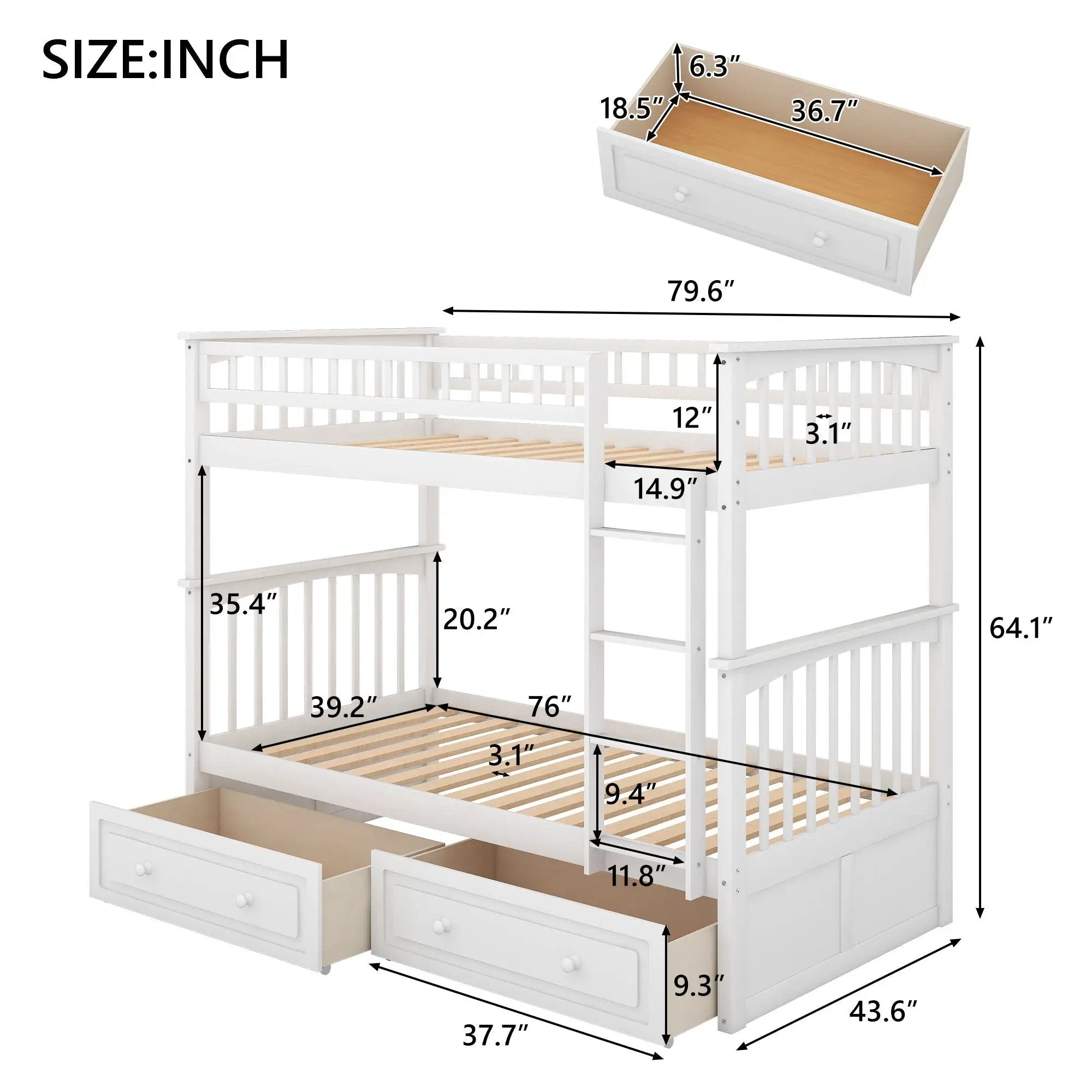 Twin Over Twin Bunk Bed With Drawers, Convertible Beds by Unique Piece Furniture