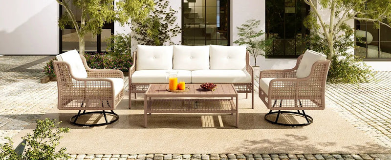 4 Pieces Patio Furniture Set with Swivel Chairs by HouseOfZazla