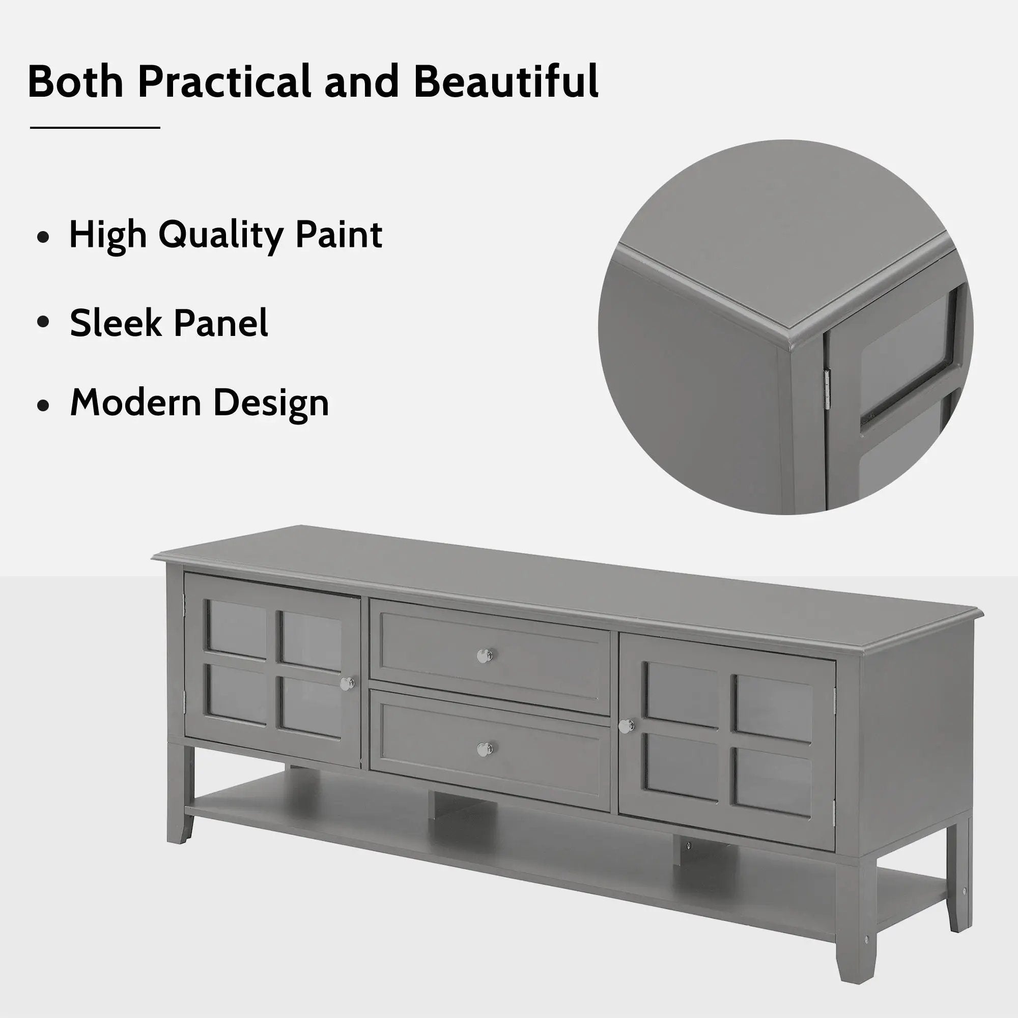 TV Stand, Entertainment Center With Dual Drawers And Hidden Storage, Cabinet With Soft Closing Doors And Sleek Panel Design by HouseOfZazla