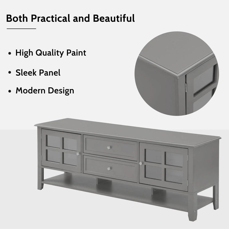 TV Stand, Entertainment Center With Dual Drawers And Hidden Storage, Cabinet With Soft Closing Doors And Sleek Panel Design by HouseOfZazla