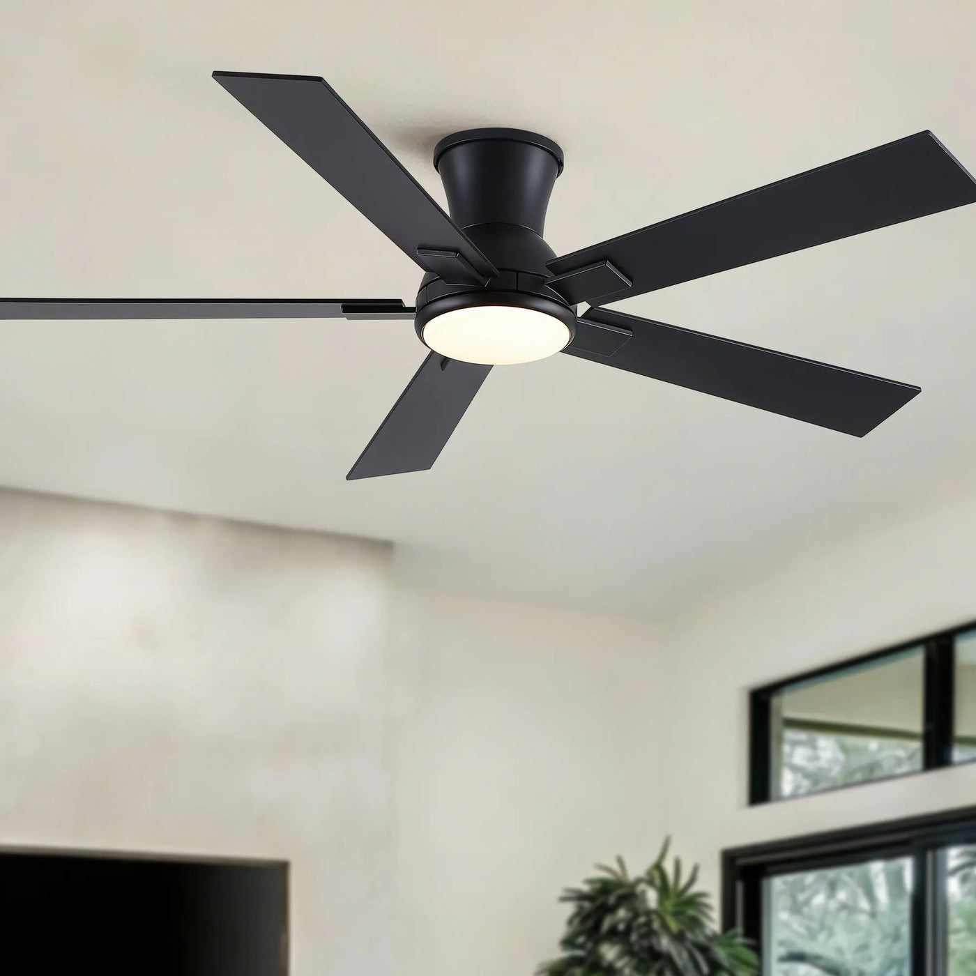 Low Profile Flush Mount Intergrated LED Ceiling Fan With Light And Reversible Quiet Motor by Unique Piece Furniture