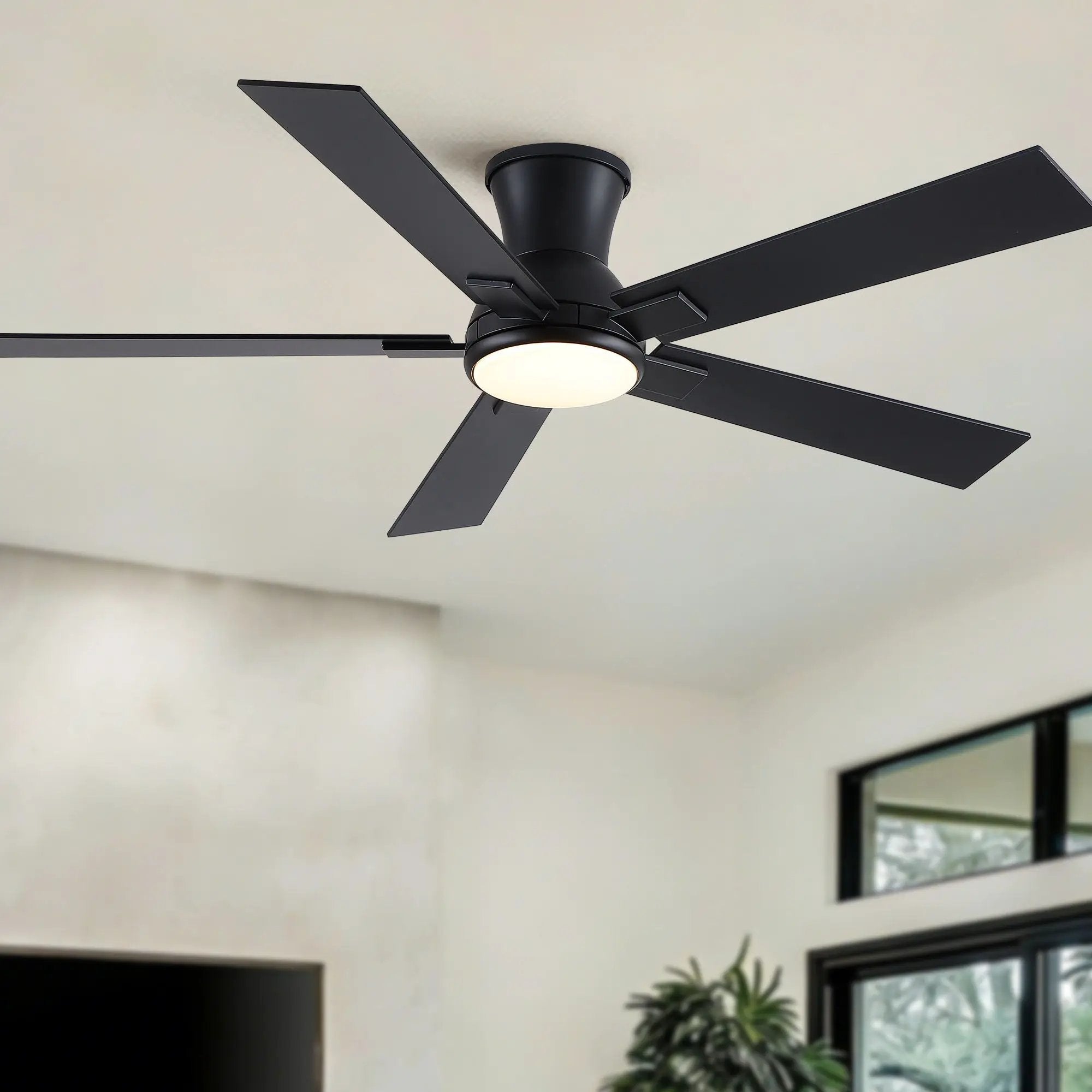 Low Profile Flush Mount Intergrated LED Ceiling Fan With Light And Reversible Quiet Motor by Unique Piece Furniture