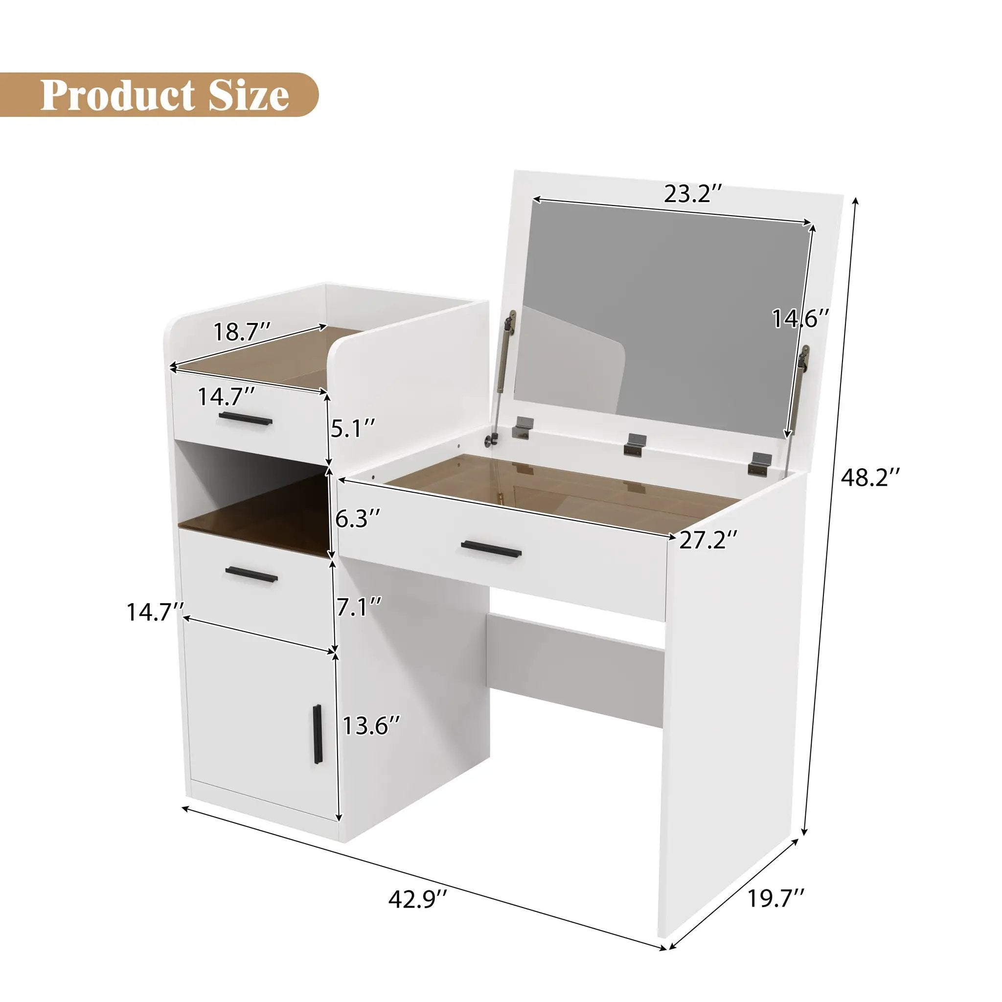 3-in-1 Vanity Desk with Flip Top Mirror, Glass Top Compact Makeup Vanity & Hidden Storage by HouseOfZazla