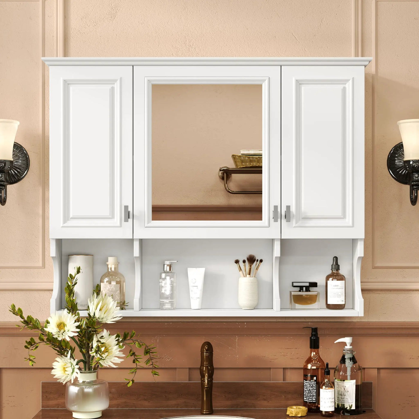 Wall Mounted Bathroom Medicine Wall Cabinet With Mirror & Open Shelves by Unique Piece Furniture